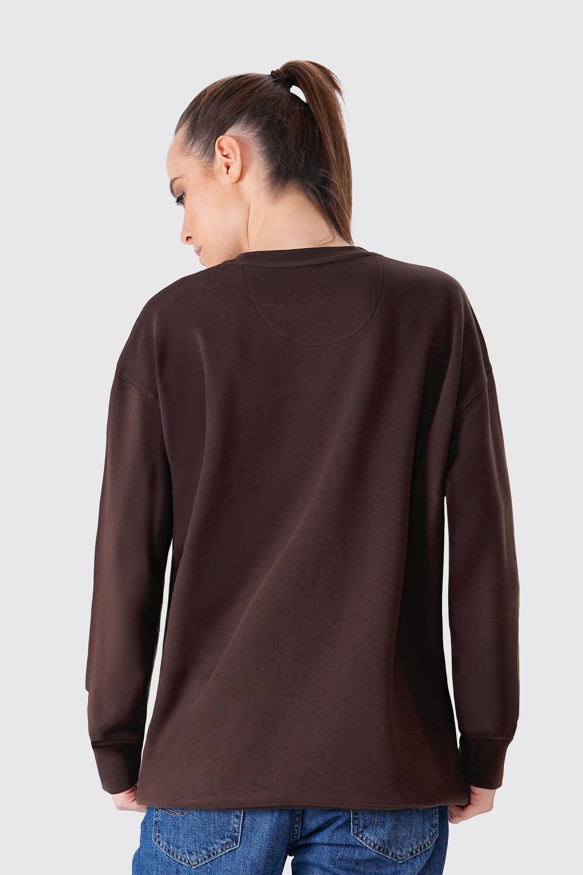 Regular Fit Logo Nakışlı Sweatshirt, Kahverengi - 4