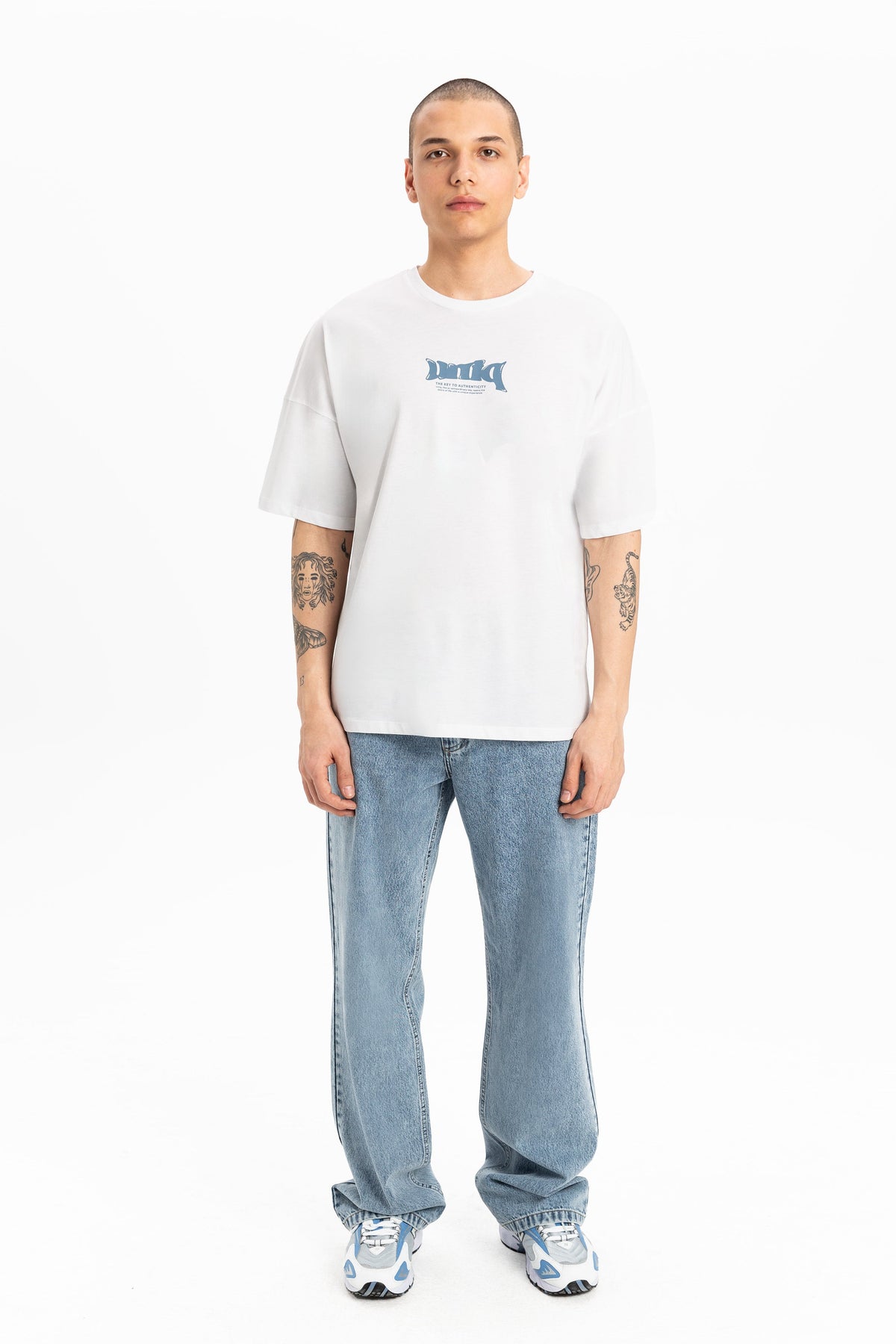 Baskılı Bisiklet Yaka Oversize Erkek Tişört - 0