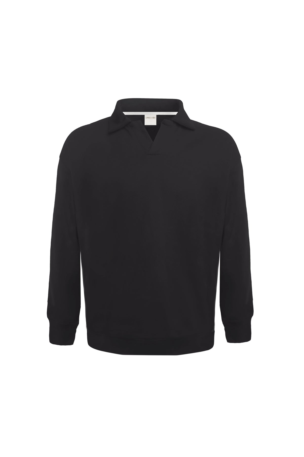 Polo Yaka Logo Nakışlı Sweatshirt, Siyah - 0