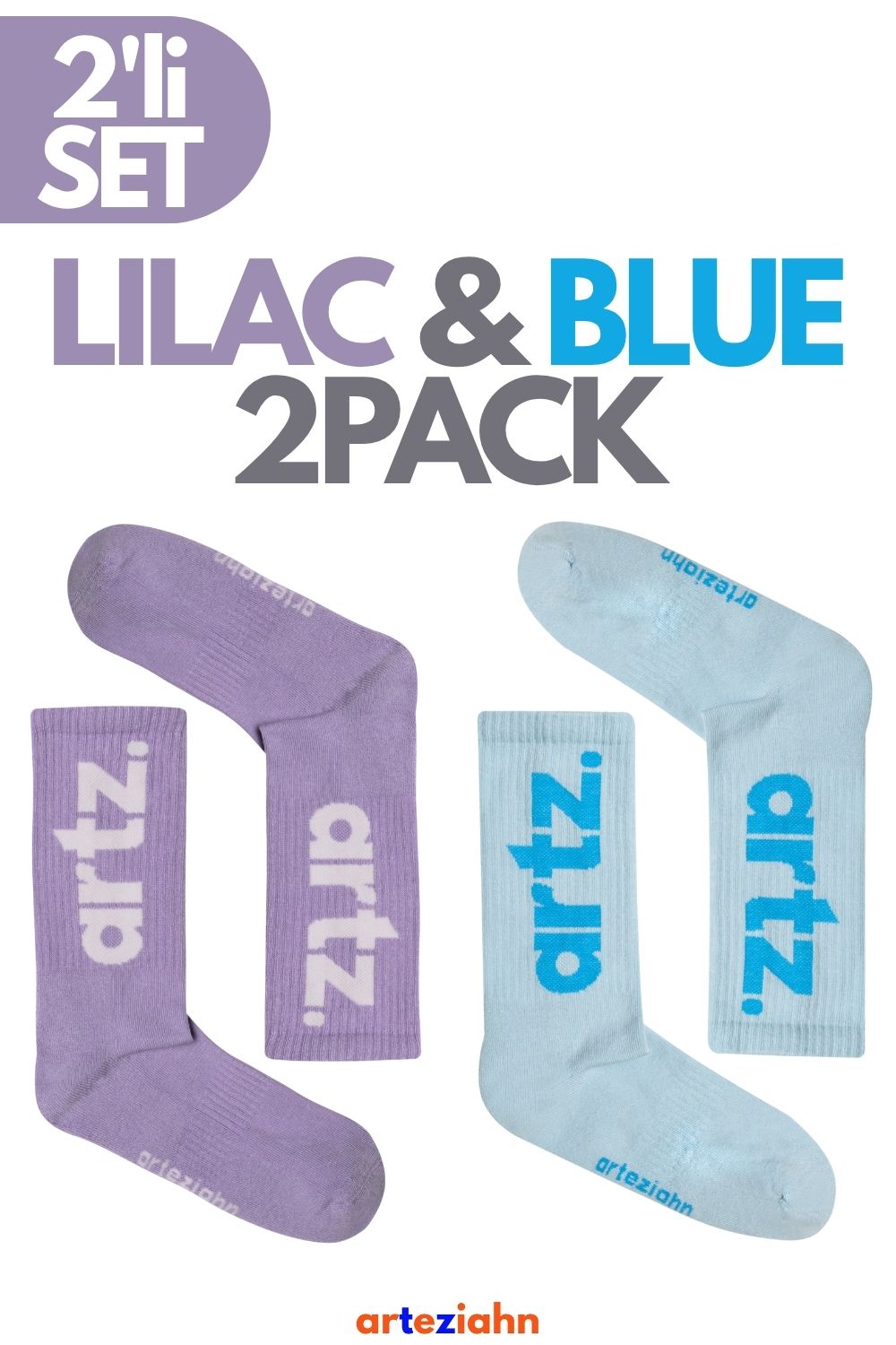Essentials Blue & Lilac Lifestyle & Spor Havlu Taban Organik Pamuklu 2'li Çorap Seti - 0