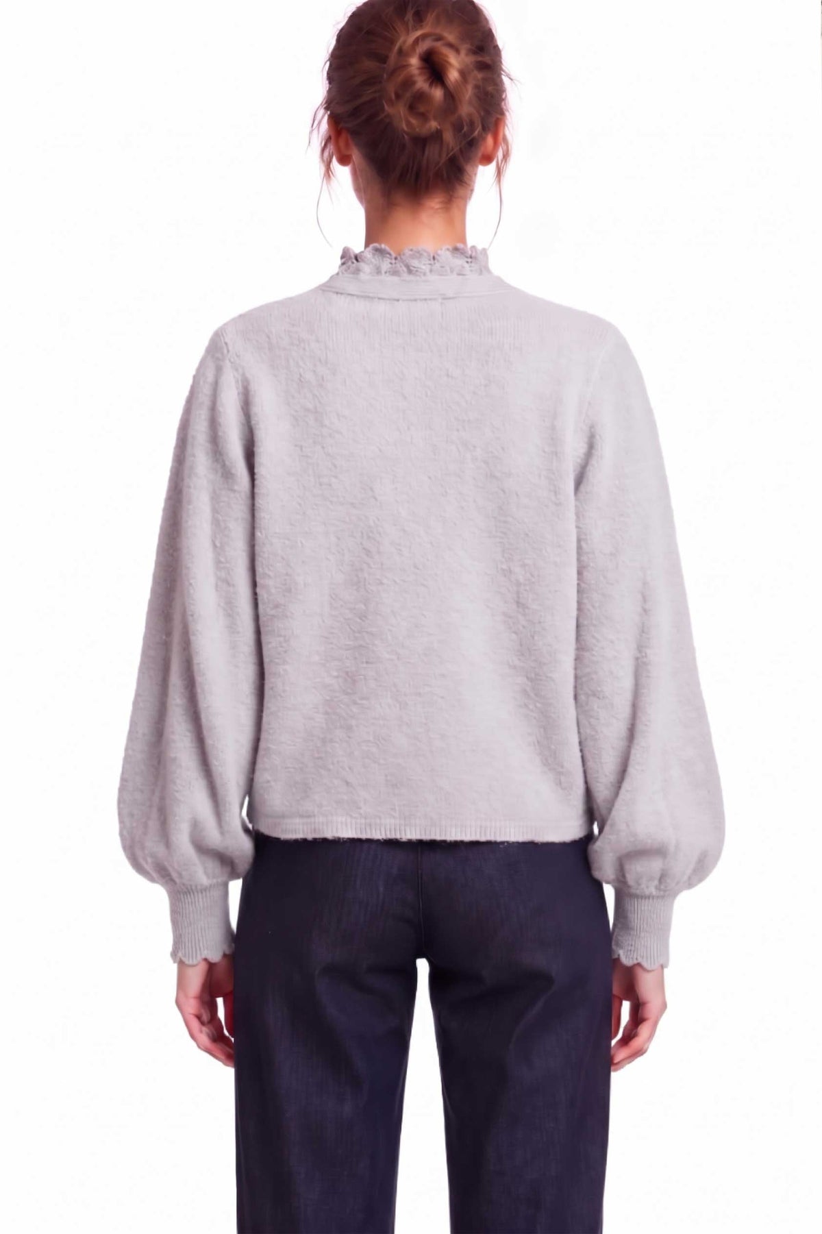 Peraluna Lucca Tığ İşli Triko Hırka - Açık Gri - 5