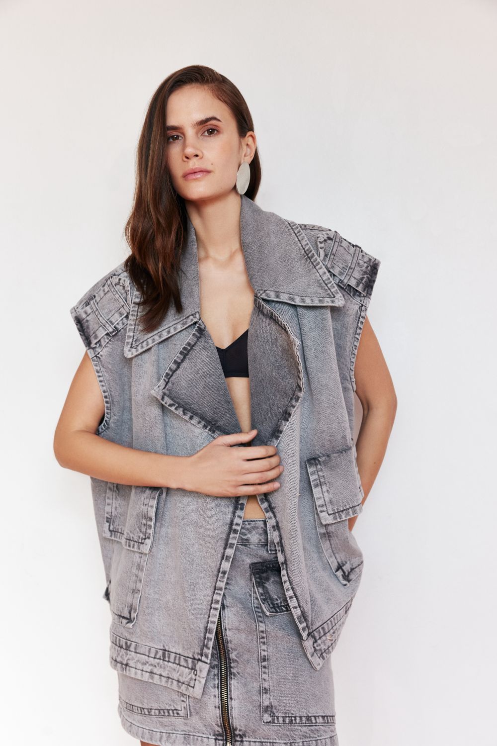 Darcy Gri Denim Mini Etek - 1