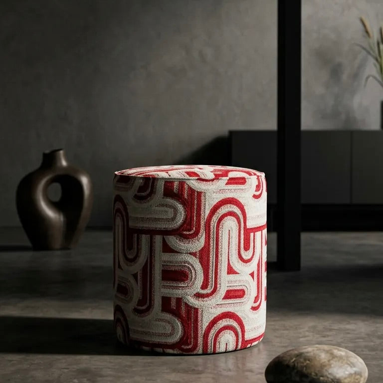 Ruby Puf - Kırmızı Geometrik Desenli - 6