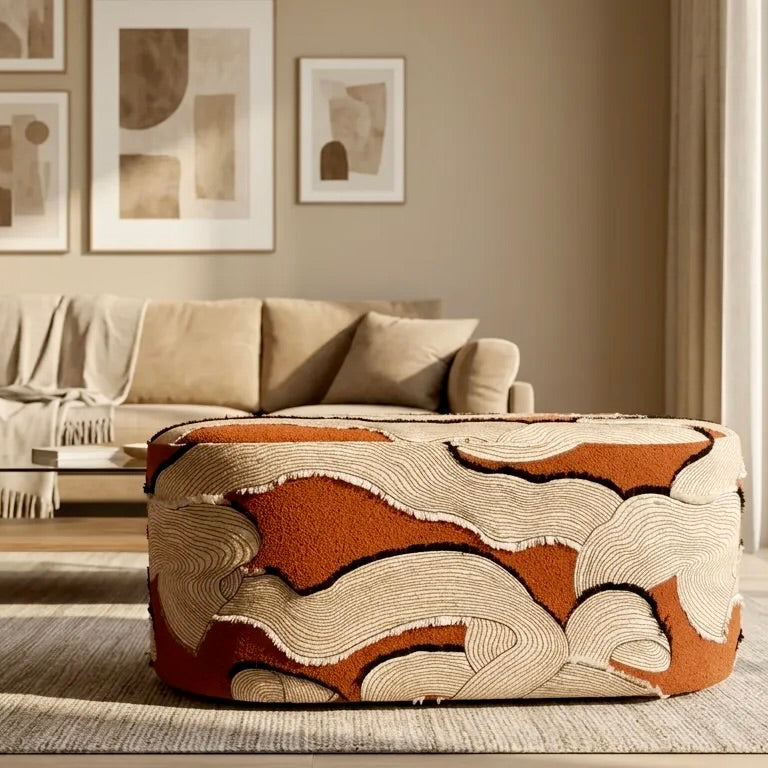 Desert Puf - Kiremit ve Krem Desenli - 2