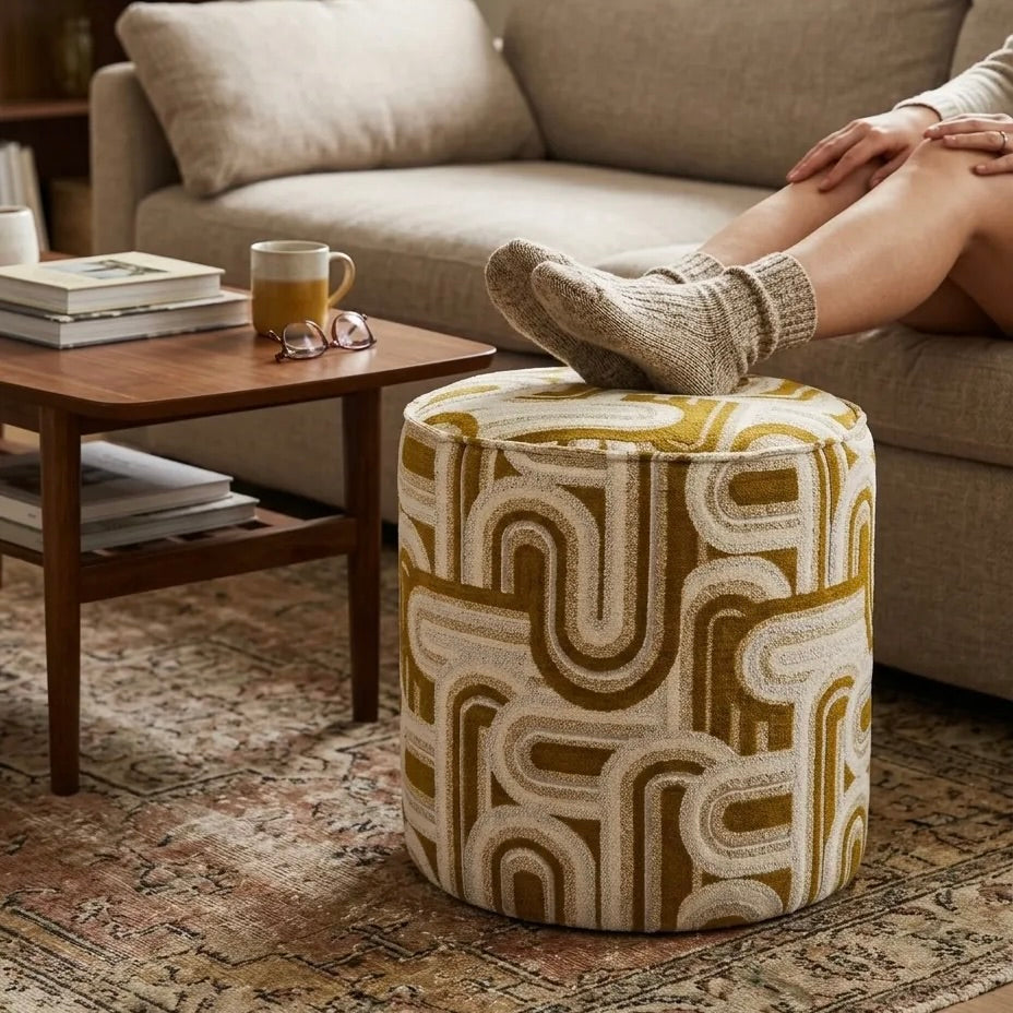 Olea Puf - Hardal Sarısı Geometrik Desenli - 5