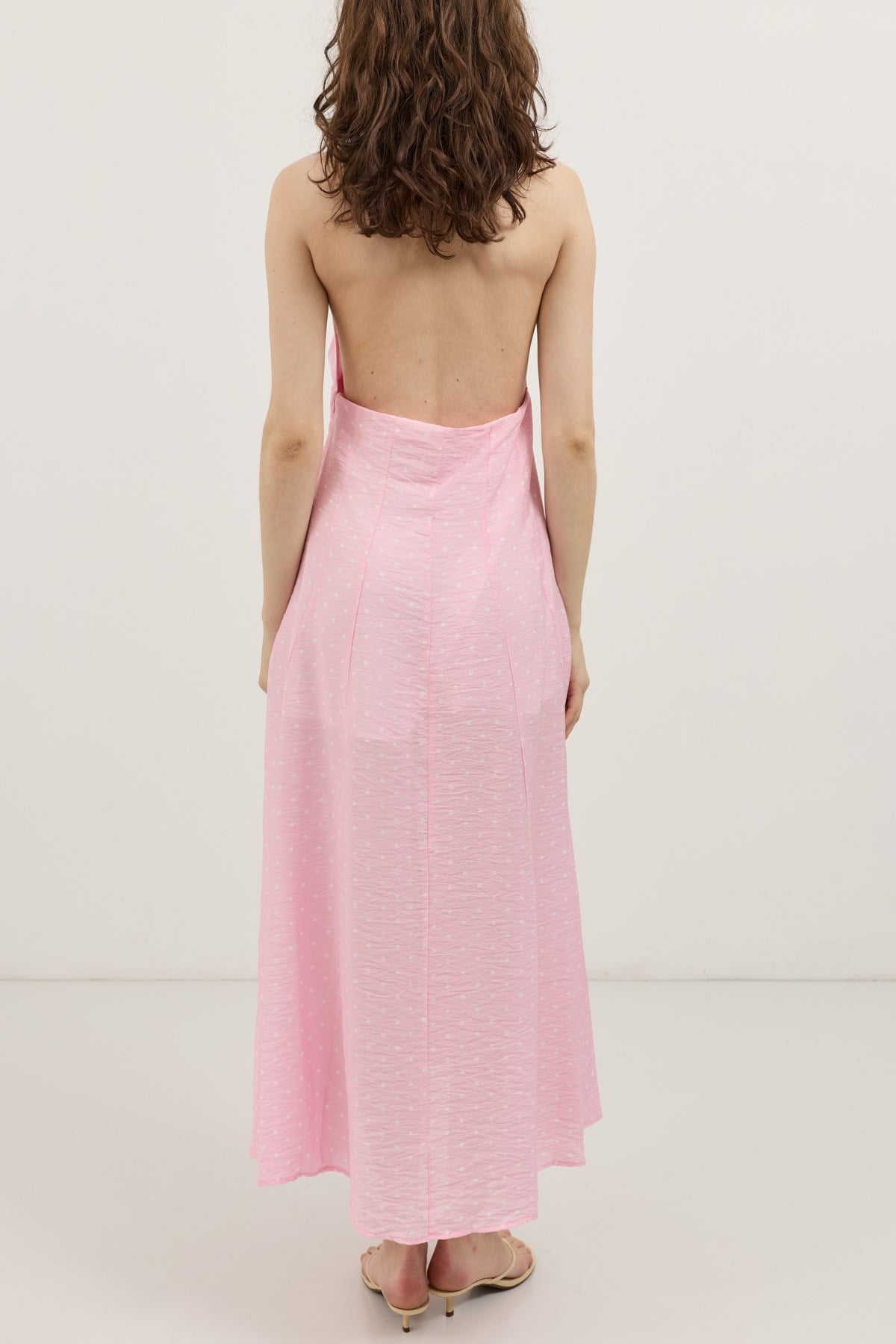 Antioch Pembe Halter Yaka Puantiyeli Kadın Elbise