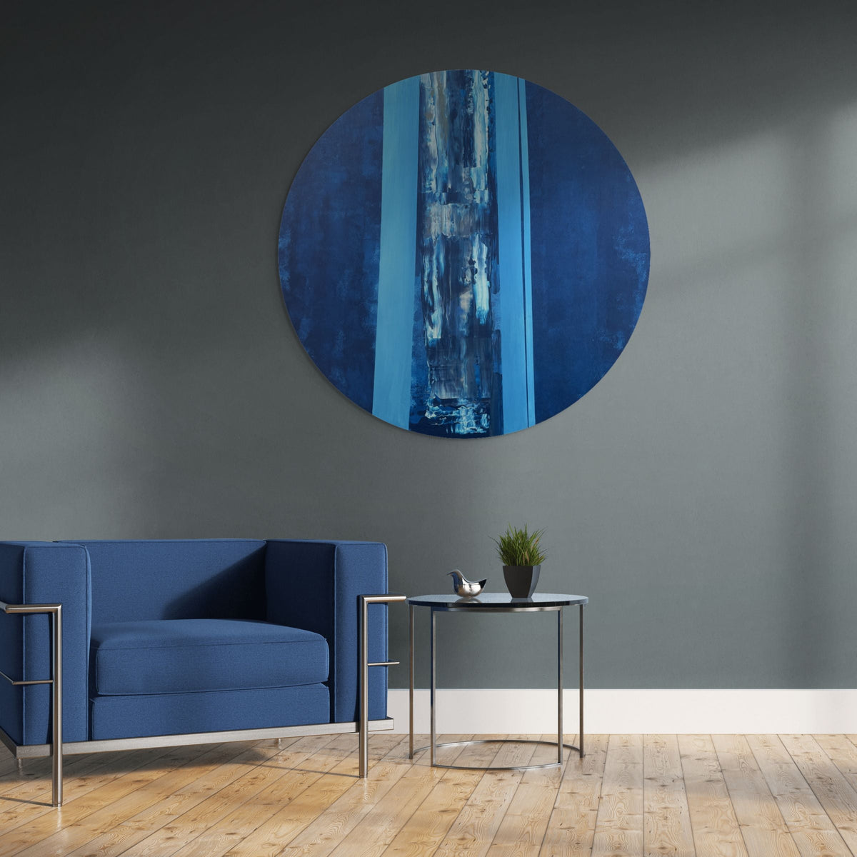 Perde Arası Manzara – 70 Cm Yuvarlak El Yapımı Akrilik Pouring Tablo | Es Artisan Studio