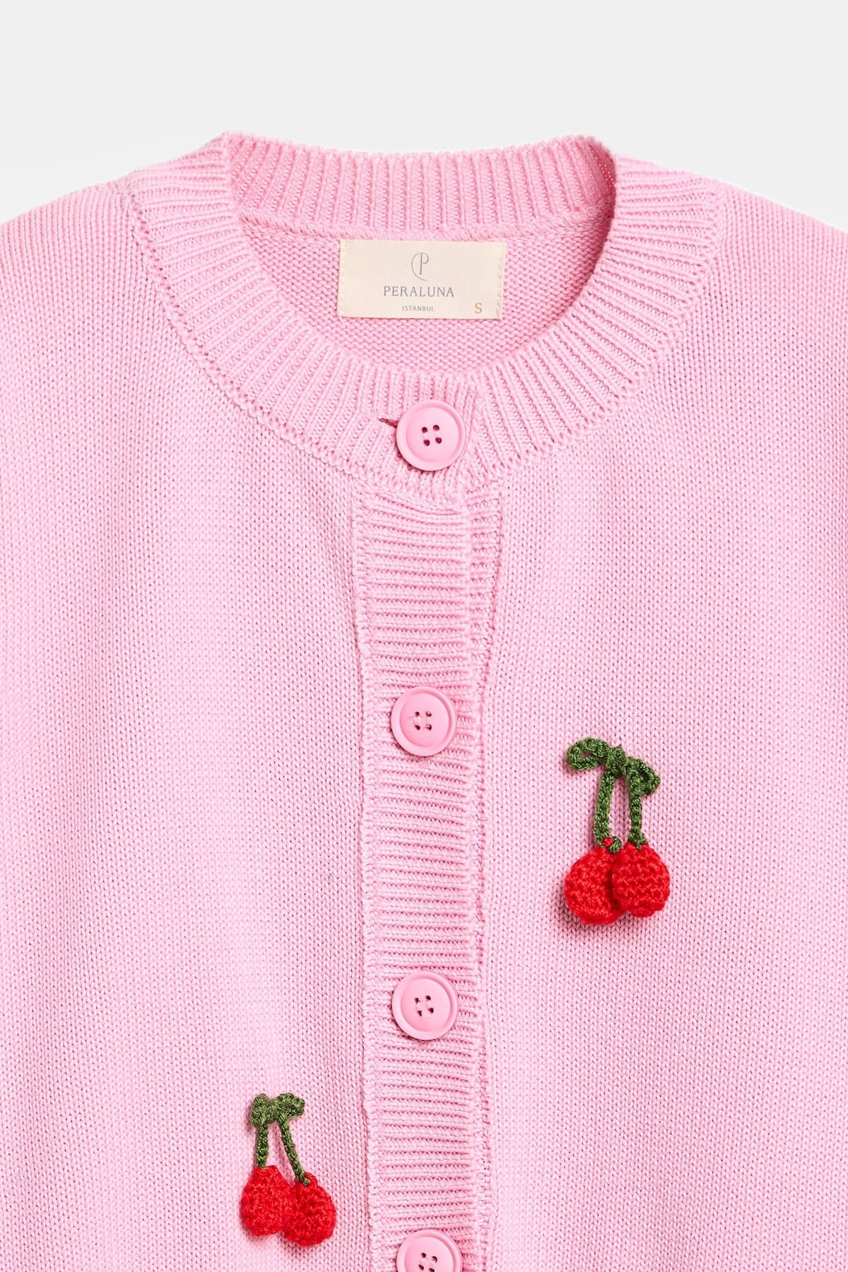 Peraluna Cherry Cardigan Organik Pamuk Kadın Hırka - Pembe