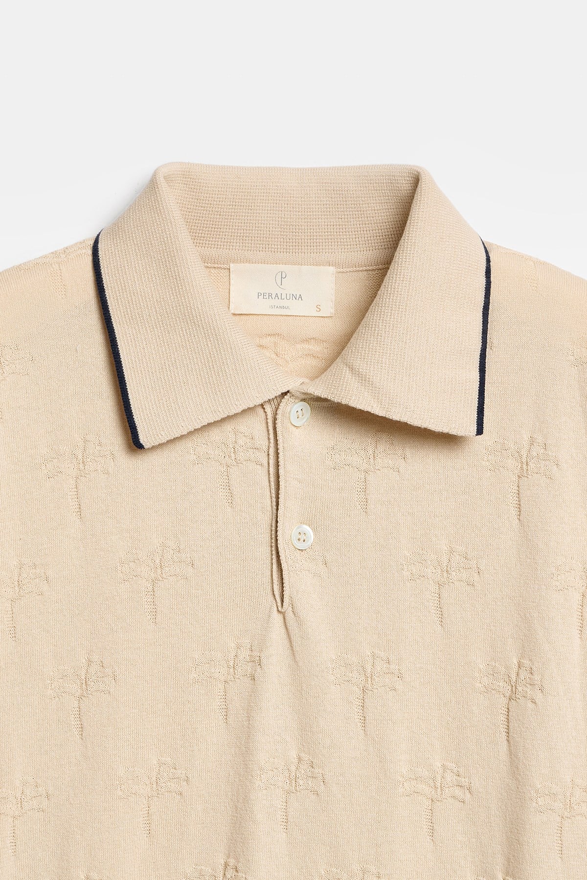 Peraluna Desert Palm Polo, Palmiye Desenli Polo Yaka Triko Tişört - Krem