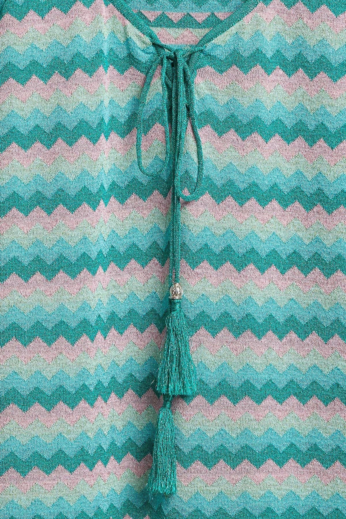 Peraluna Frizante Mini Elbise, V Yaka Yazlık Mini Elbise - Pembe Mavi Multi