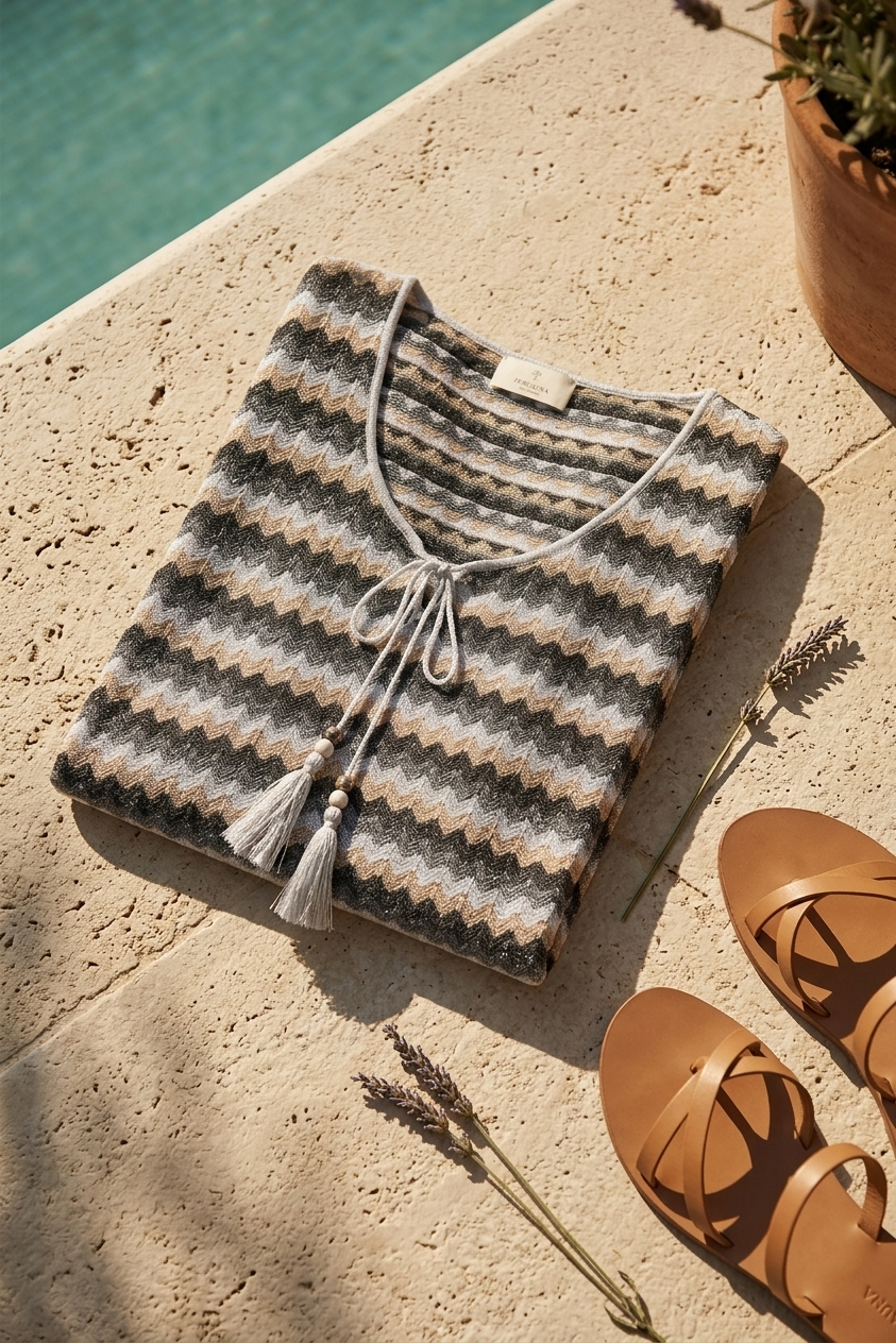 Peraluna Frizante Mini Elbise, V Yaka Yazlık Mini Elbise - Gri Multi