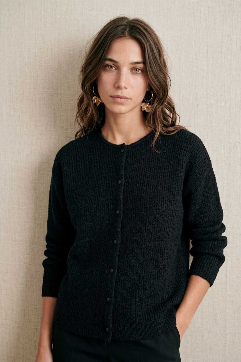Peraluna Latina Cardigan - Selanik Örgü Kadın Hırka - Siyah