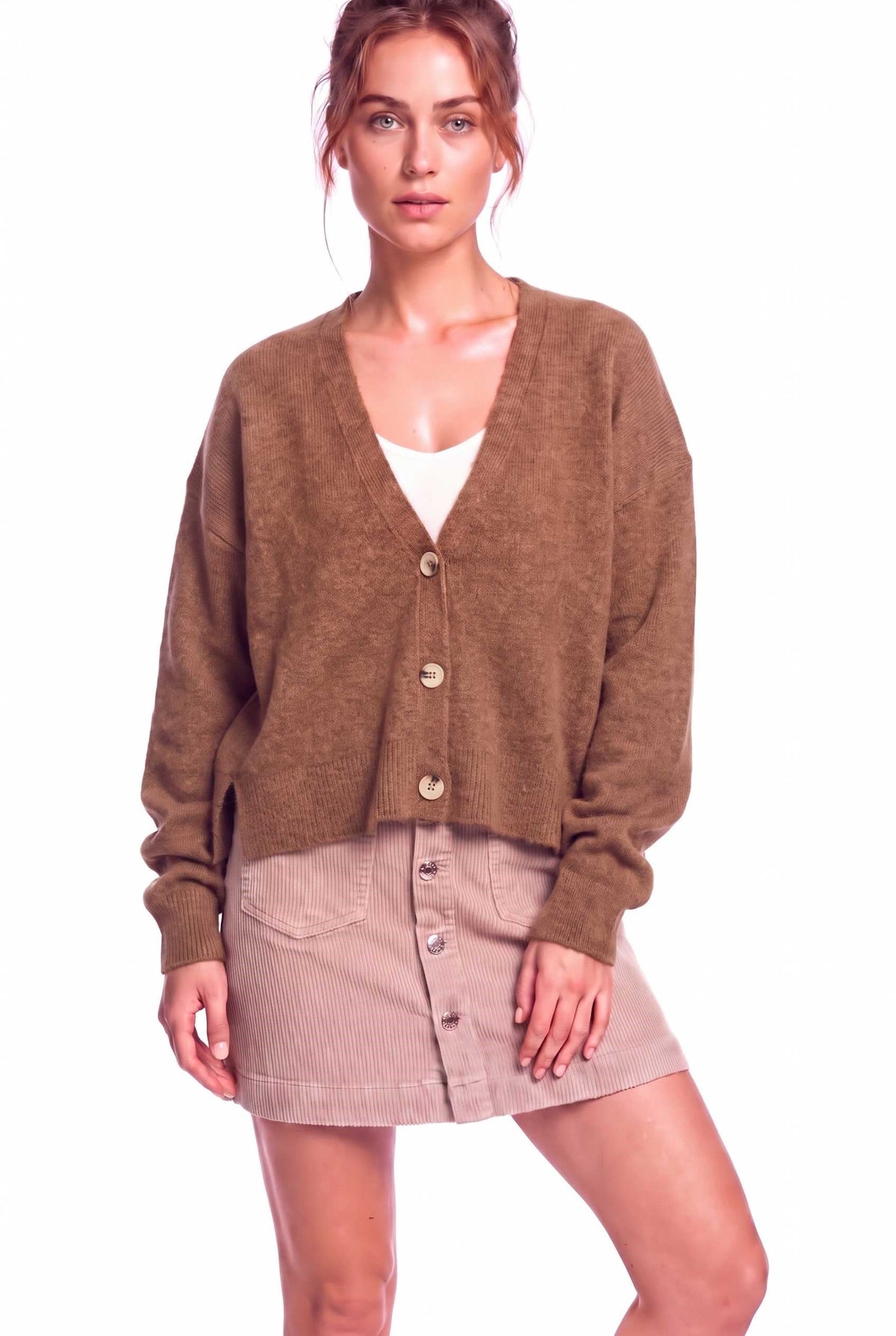 Peraluna Livorno Cardigan, Bol Kesim Kadın Triko Hırka - Kahve Melanj