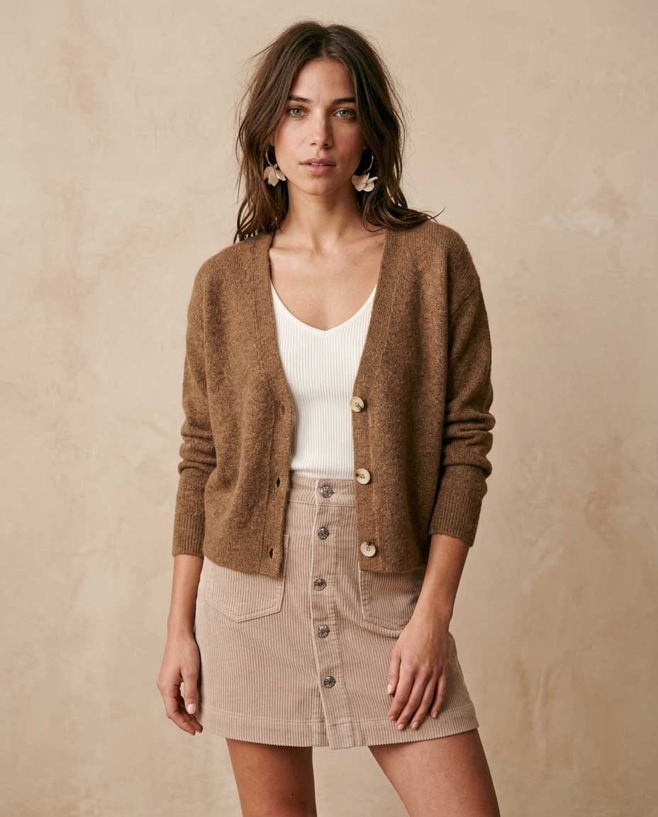 Peraluna Livorno Cardigan, Bol Kesim Kadın Triko Hırka - Kahve Melanj