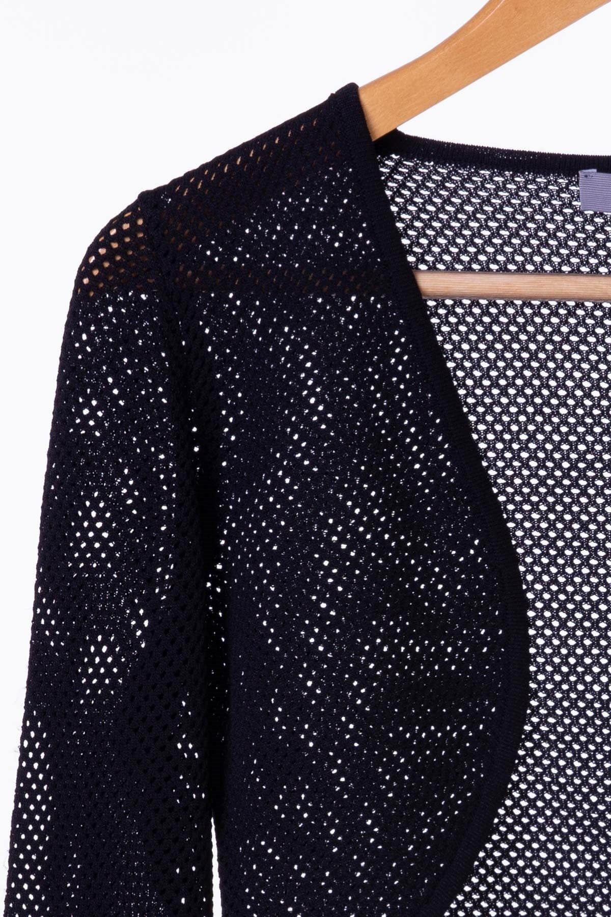 Peraluna Butterfly Bolero File Örgü Uzun Kol Triko Kadın Bolero - Siyah