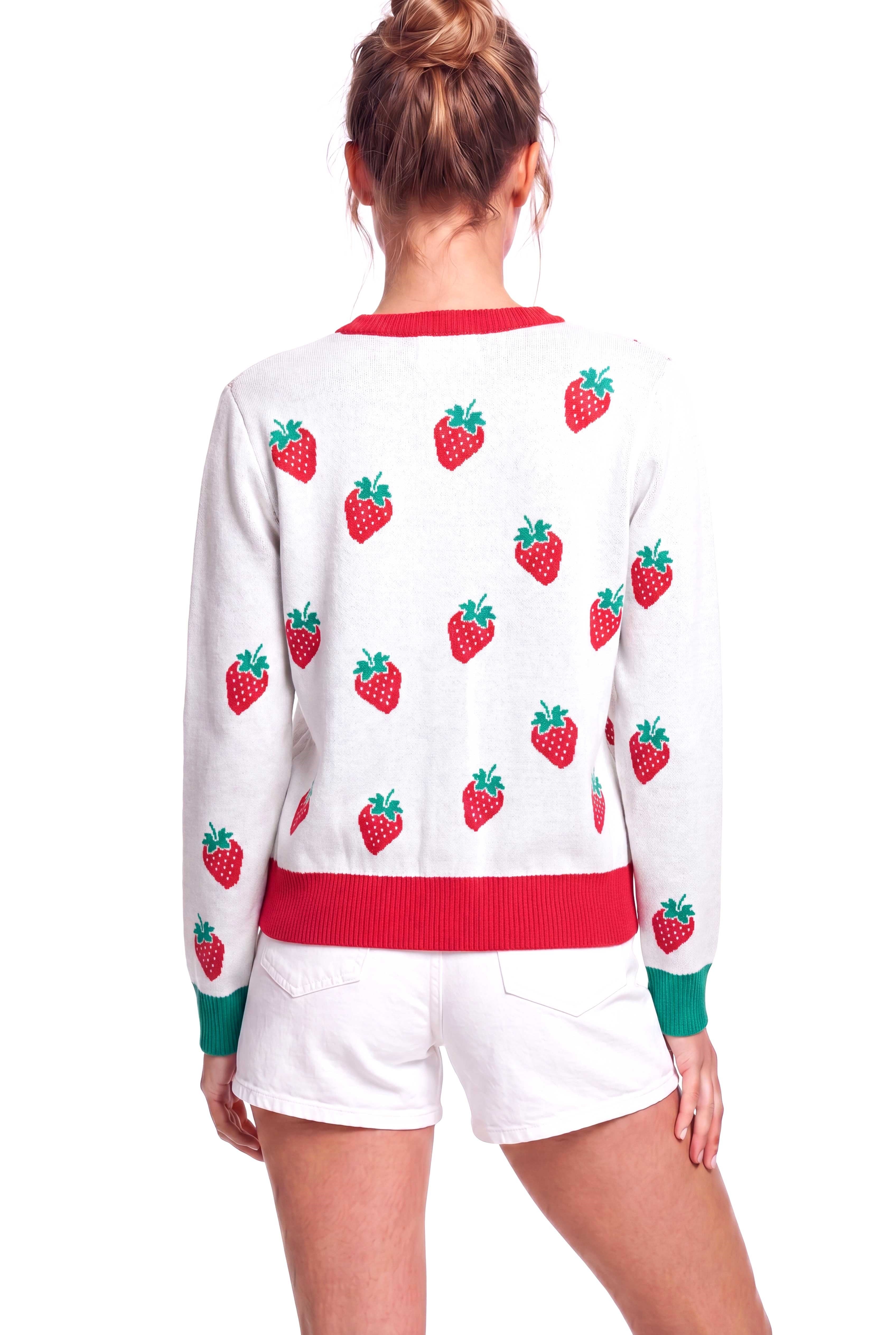 Peraluna Strawberry Hırka, Kadın Triko Hırka - Ekru Multi