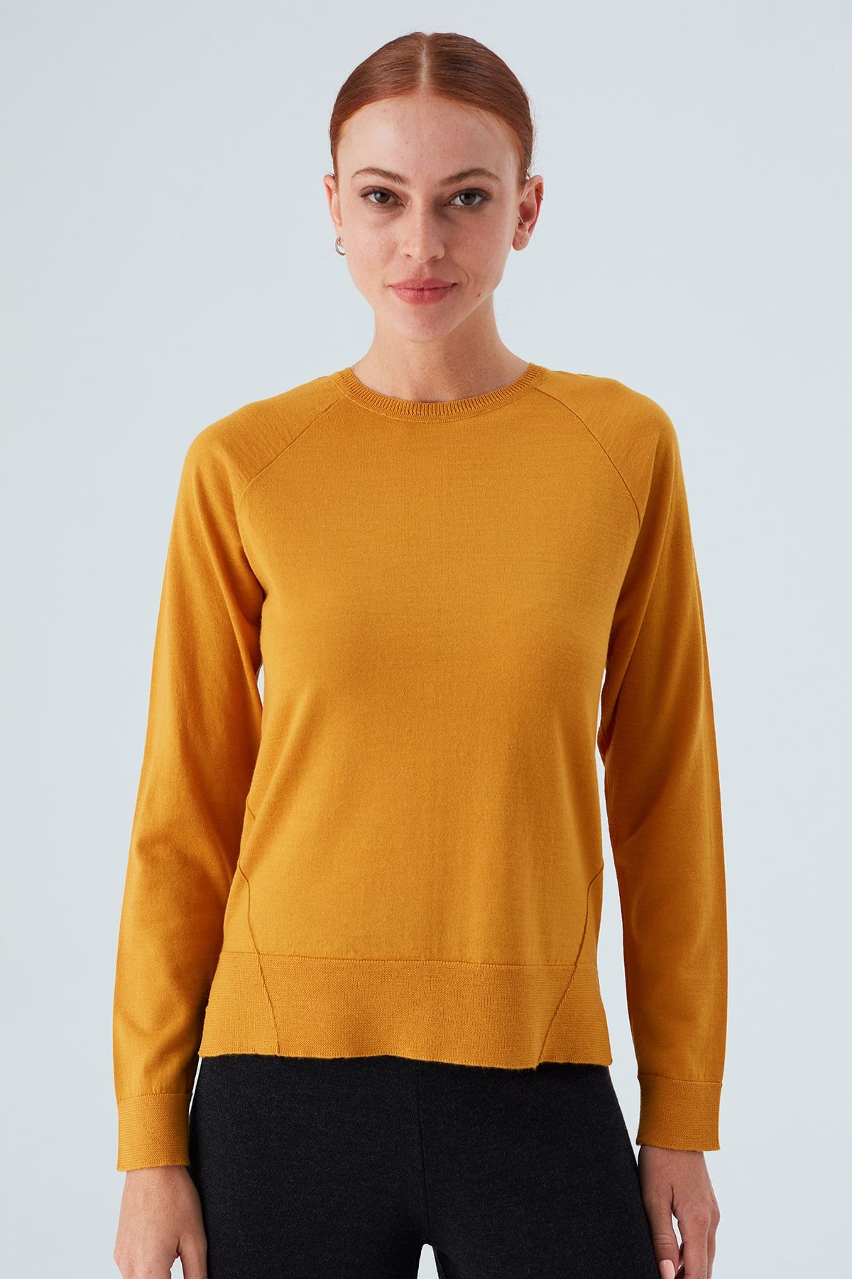 Peraluna Vanessa Pullover Merino Yünlü Yanları Yırtmaçlı Ince Kadın Triko Kazak - Sarı