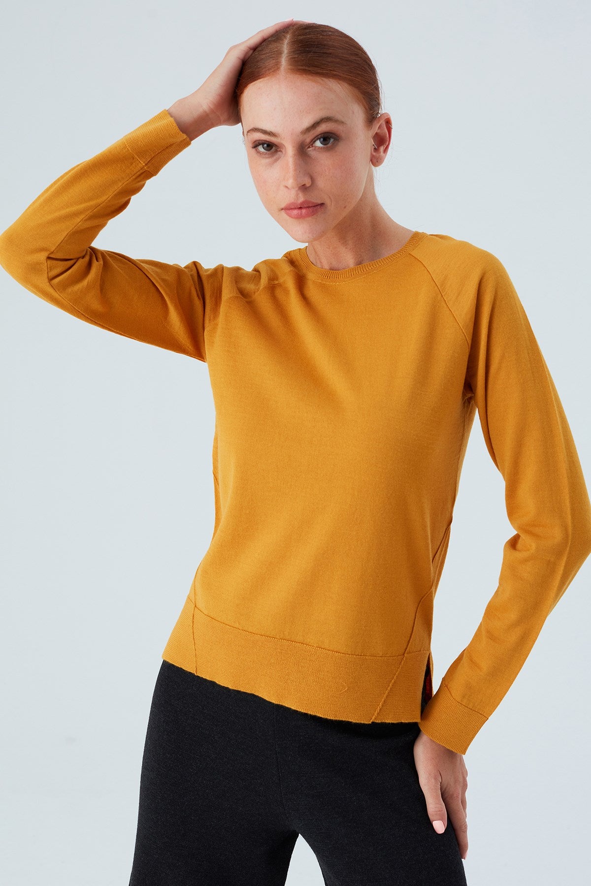 Peraluna Vanessa Pullover Merino Yünlü Yanları Yırtmaçlı Ince Kadın Triko Kazak - Sarı