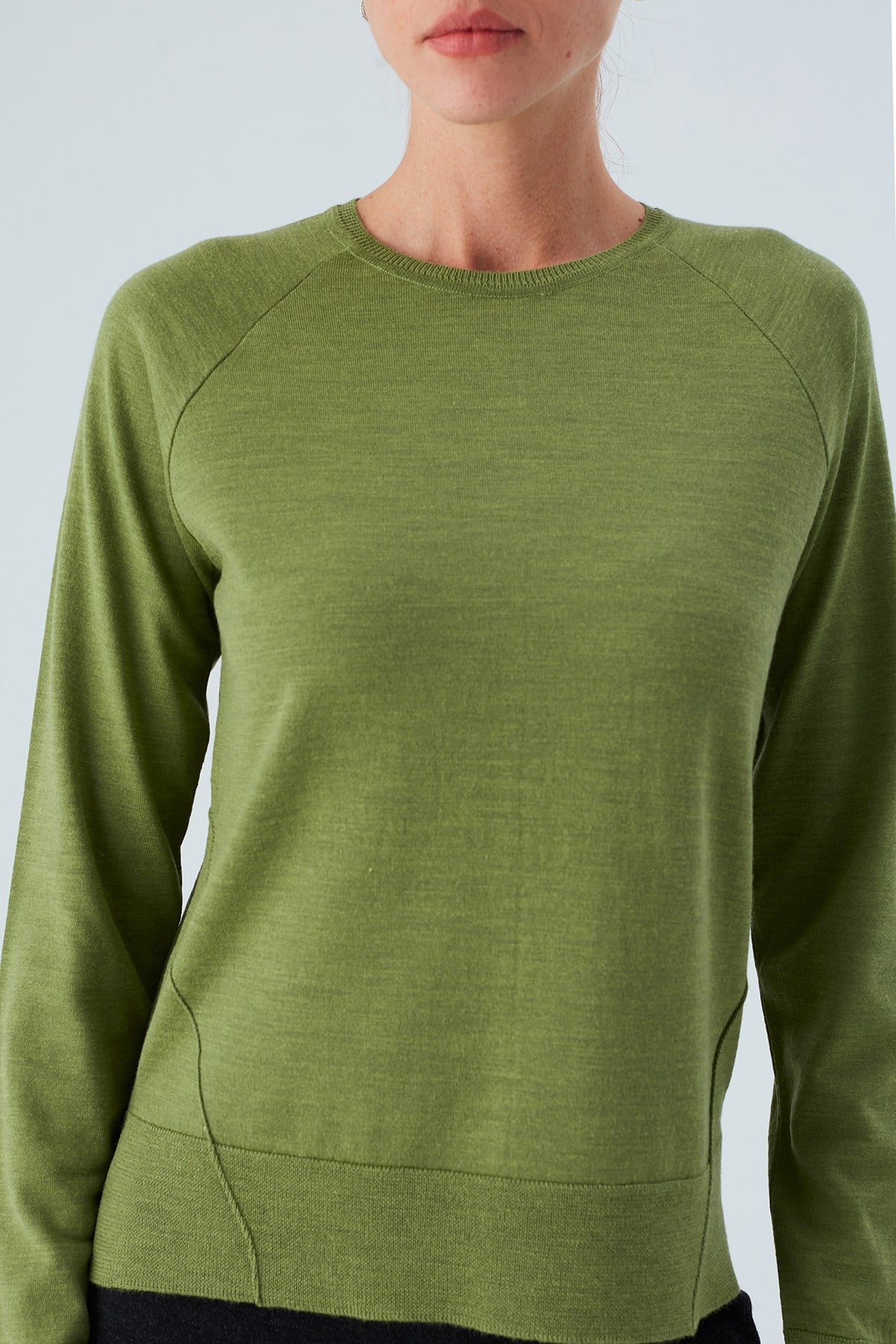 Peraluna Vanessa Pullover Merino Yünlü Yanları Yırtmaçlı Ince Kadın Triko Kazak - Yeşil