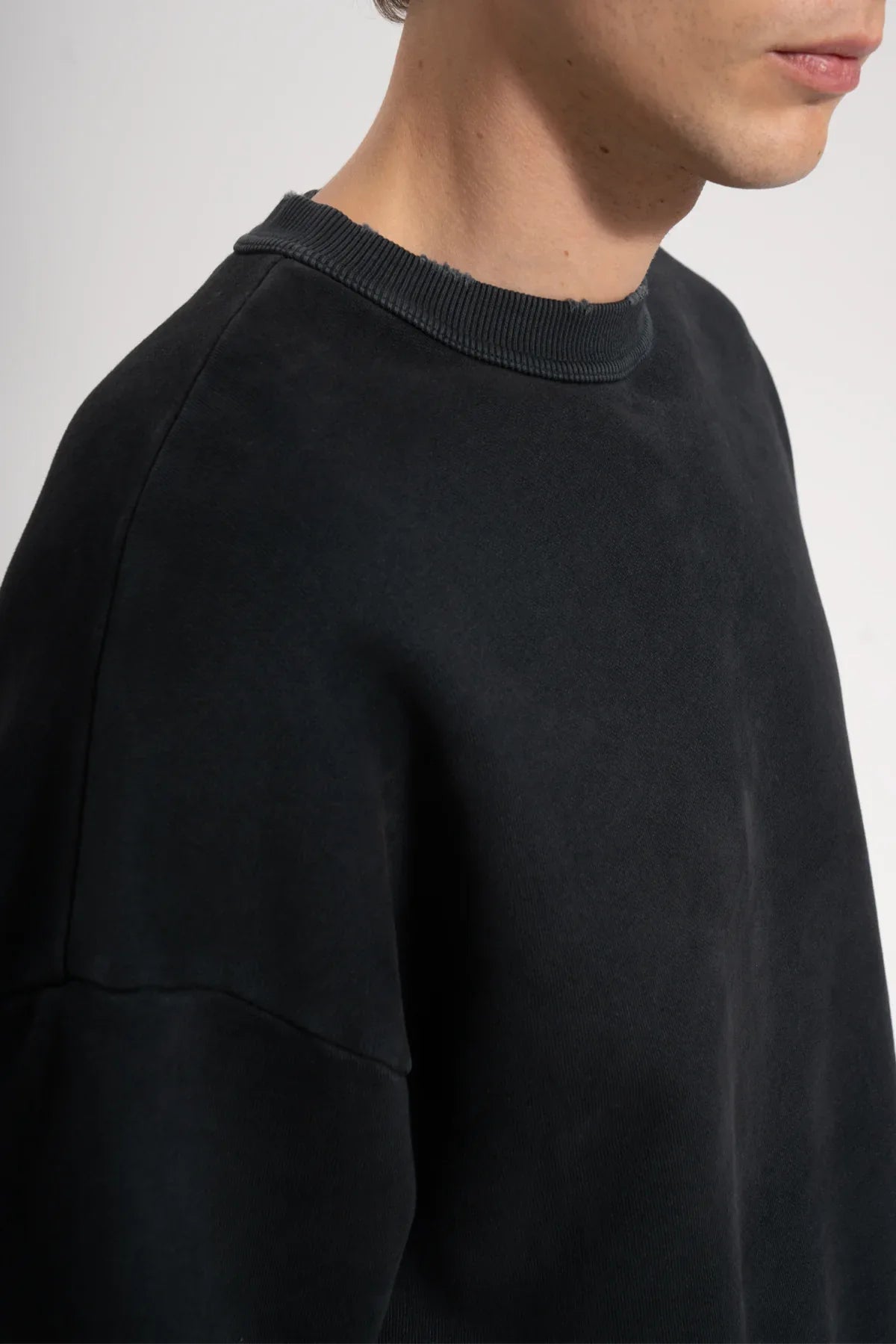 Erkek Oversized Washed Distressed Sweatshirt - Siyah