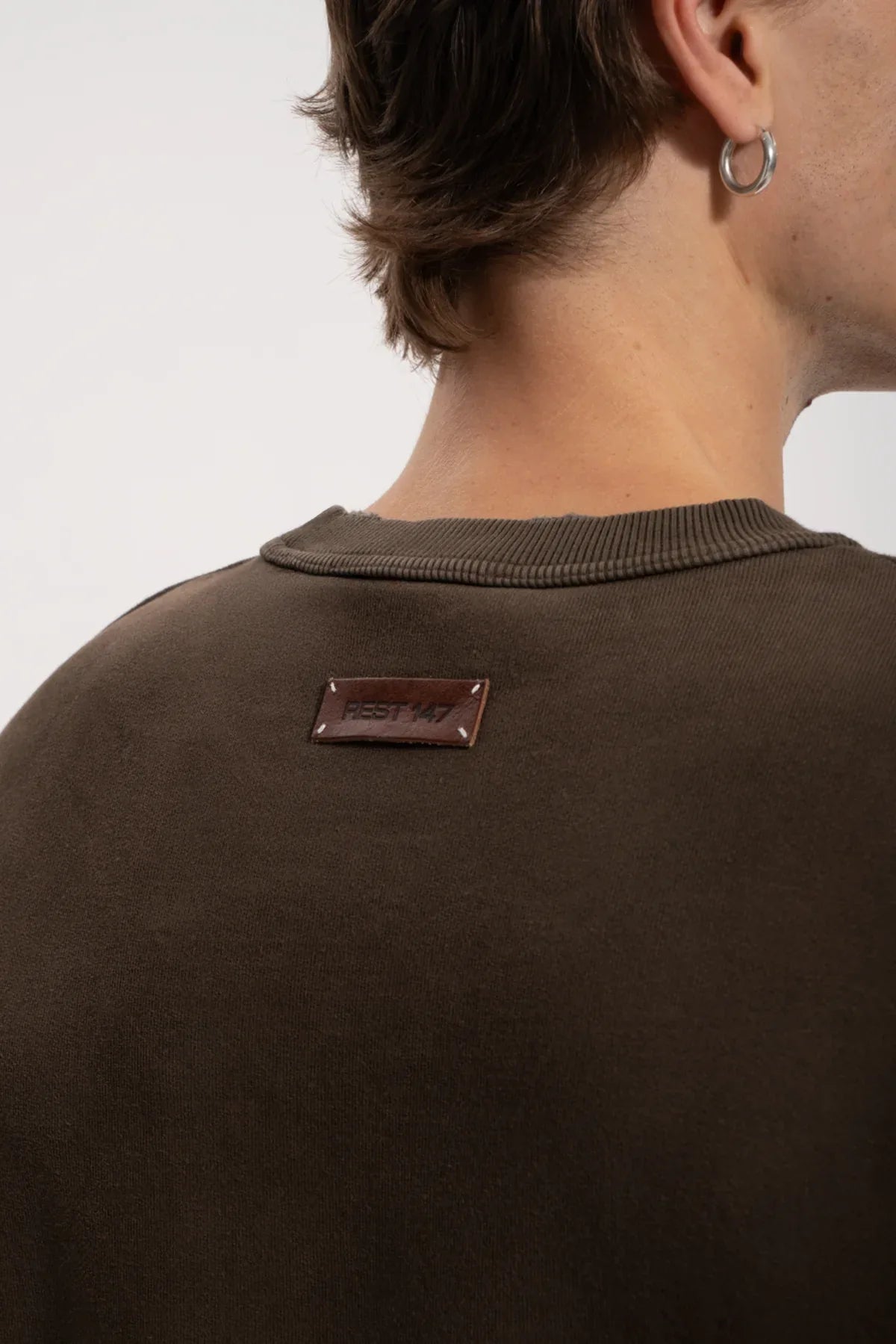 Erkek Oversized Washed Distressed Sweatshirt - Kahverengi