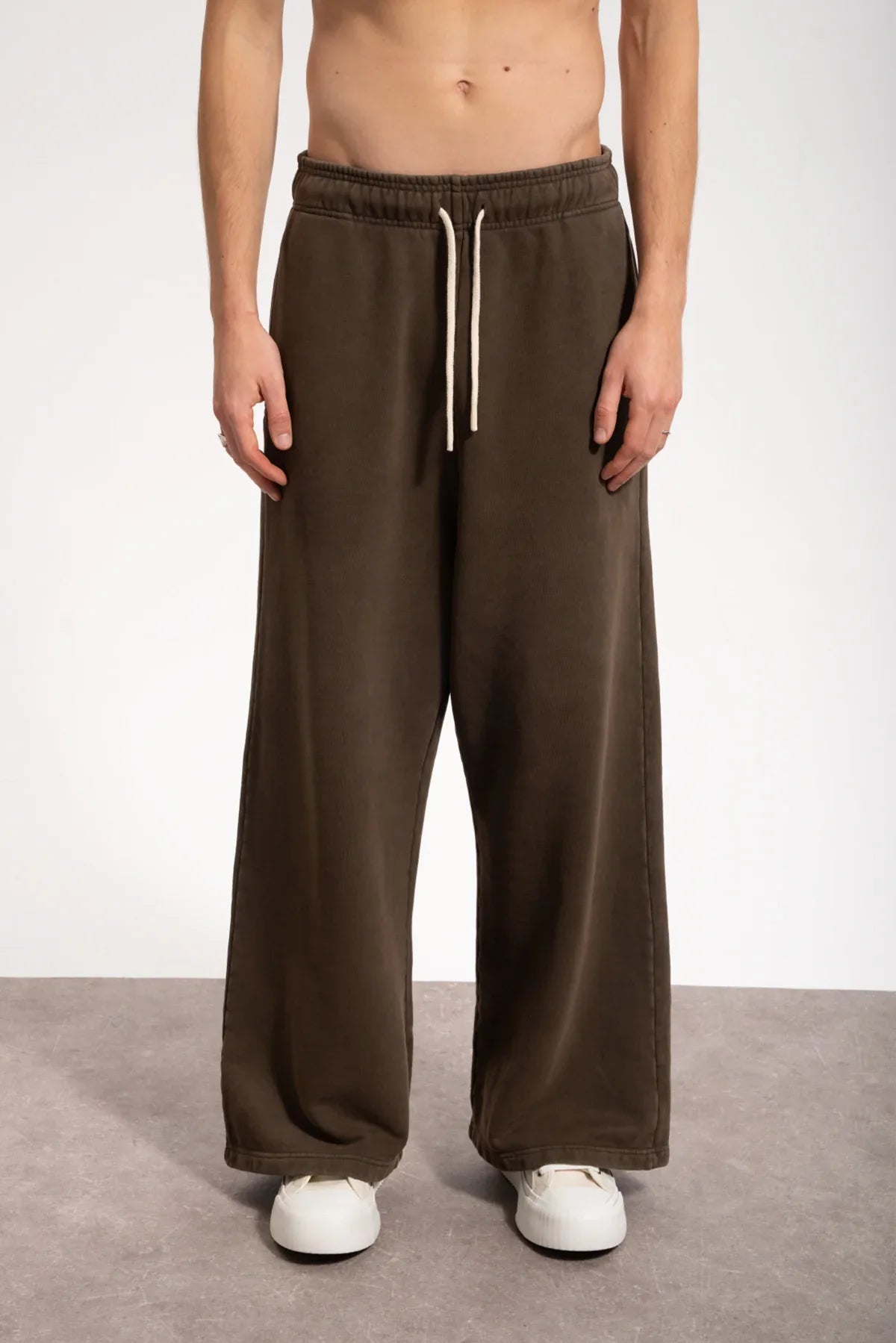 Erkek Baggy Fit Washed Sweatpants - Kahverengi