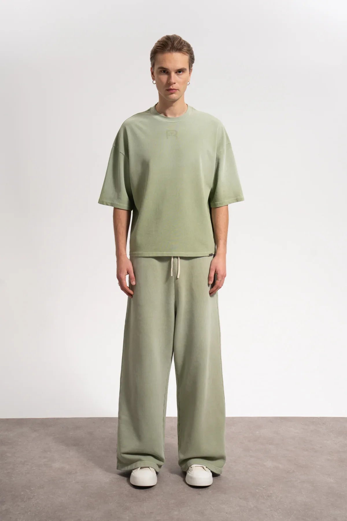 Erkek Baggy Fit Washed Sweatpants - Yeşil