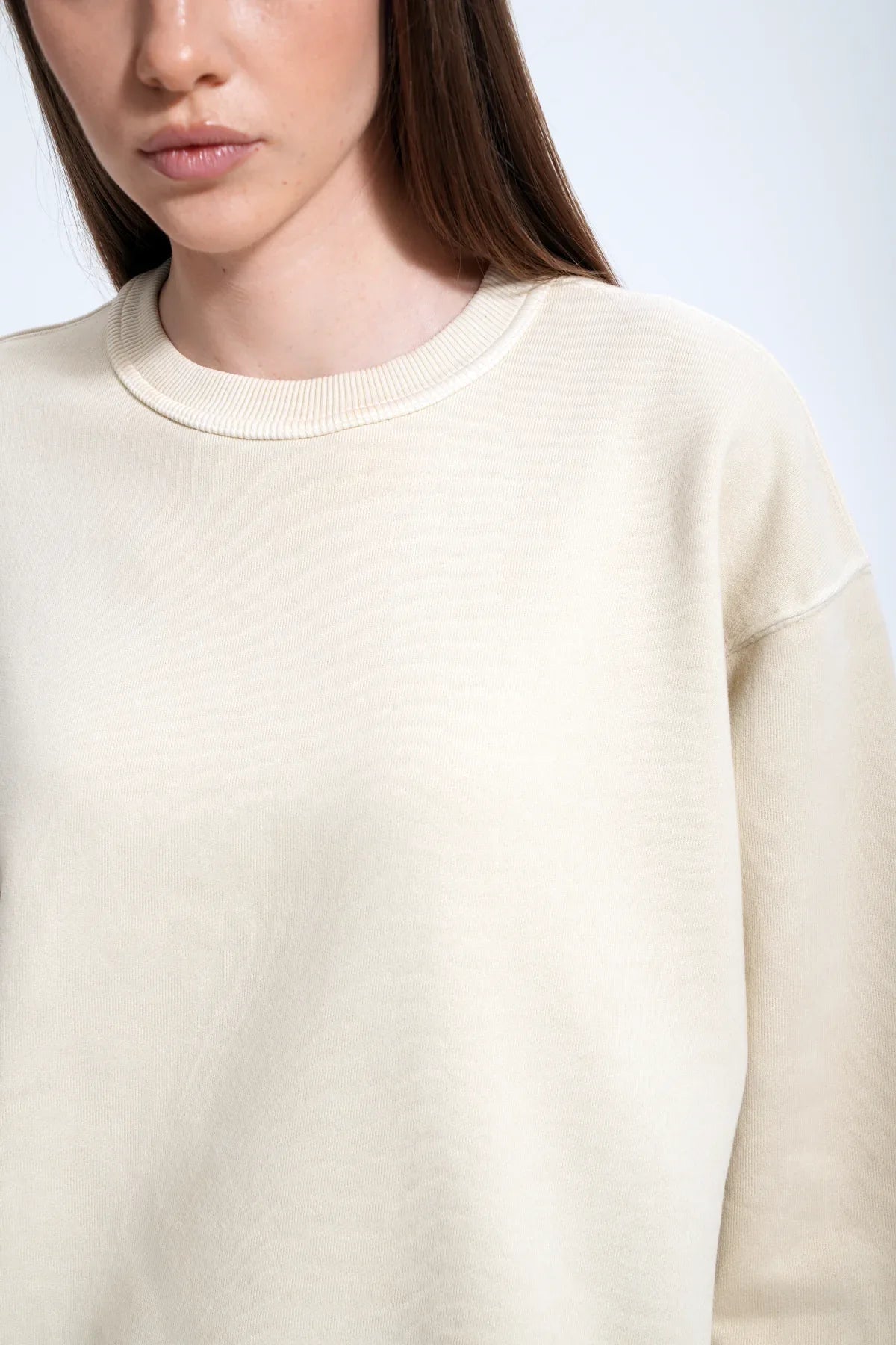 Kadın Boxy Fit Oversized Washed Sweatshirt - Bej