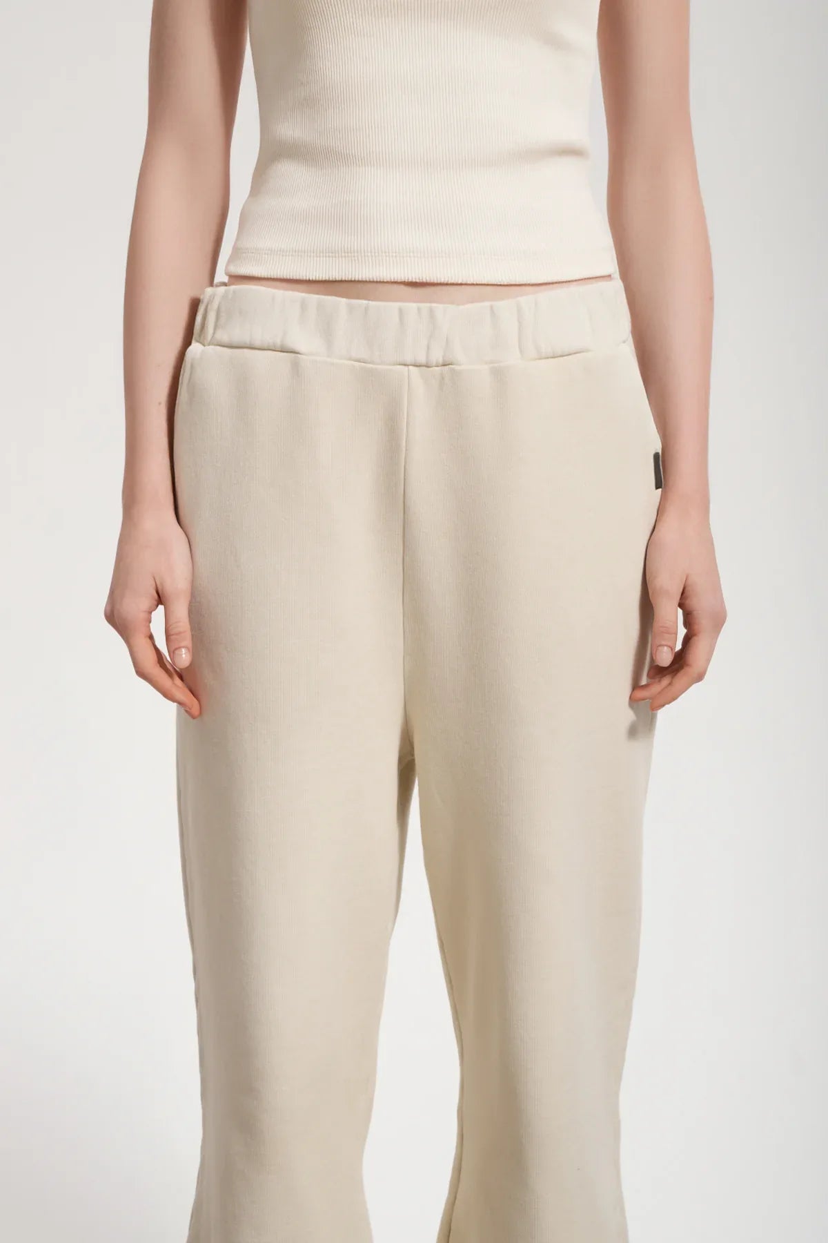 Kadın Flared Wide Leg Washed Sweatpants - Bej