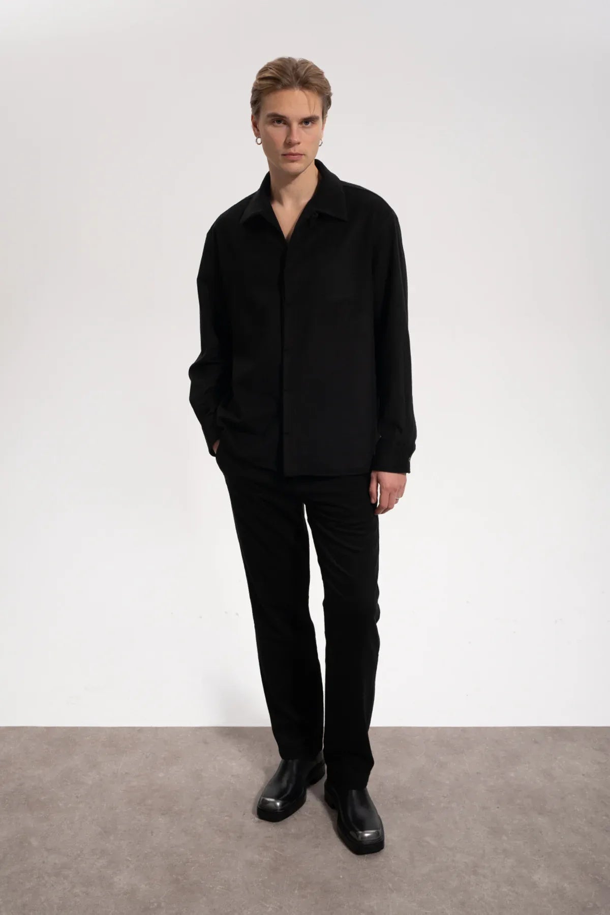 Erkek Relaxed Fit Wool Shirt - Siyah
