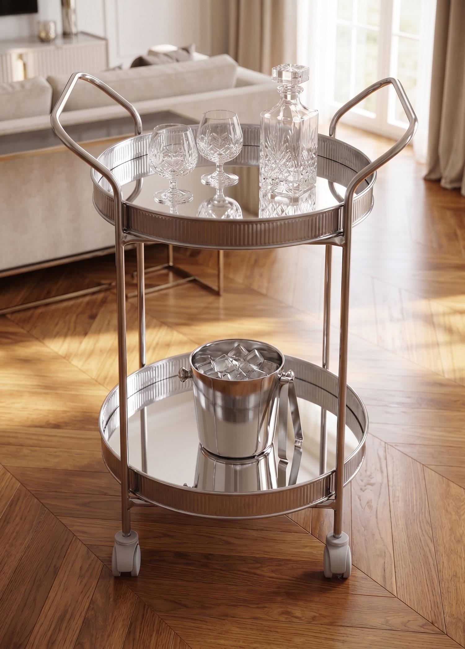Servis Arabası Krom 2Raflı Tekerlekli 80X45 Cm