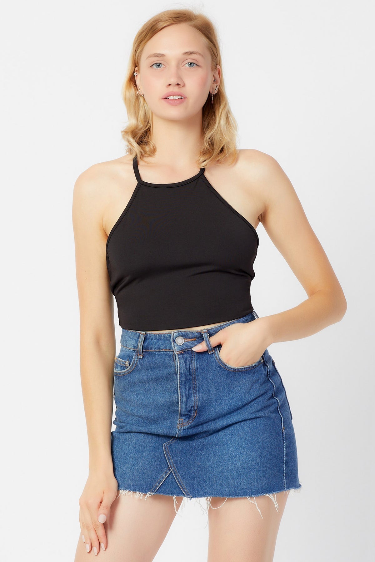 Sırtı Açık Crop Top | Siyah