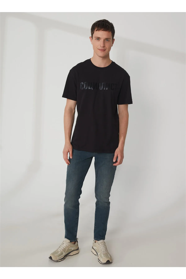 Bisiklet Yaka Baskılı Basic Erkek T-Shirt