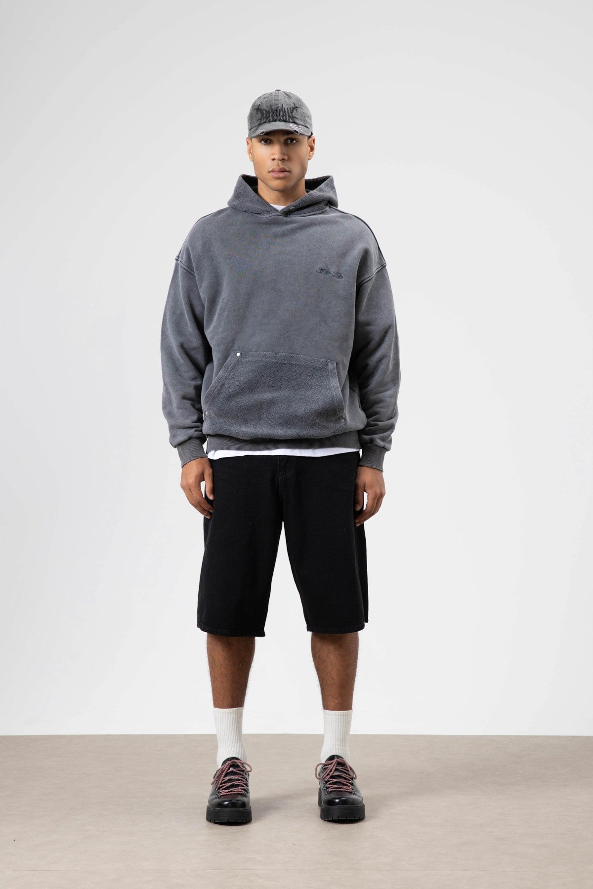 Oversize Yıkamalı Baskılı Kapüşonlu Sweatshirt