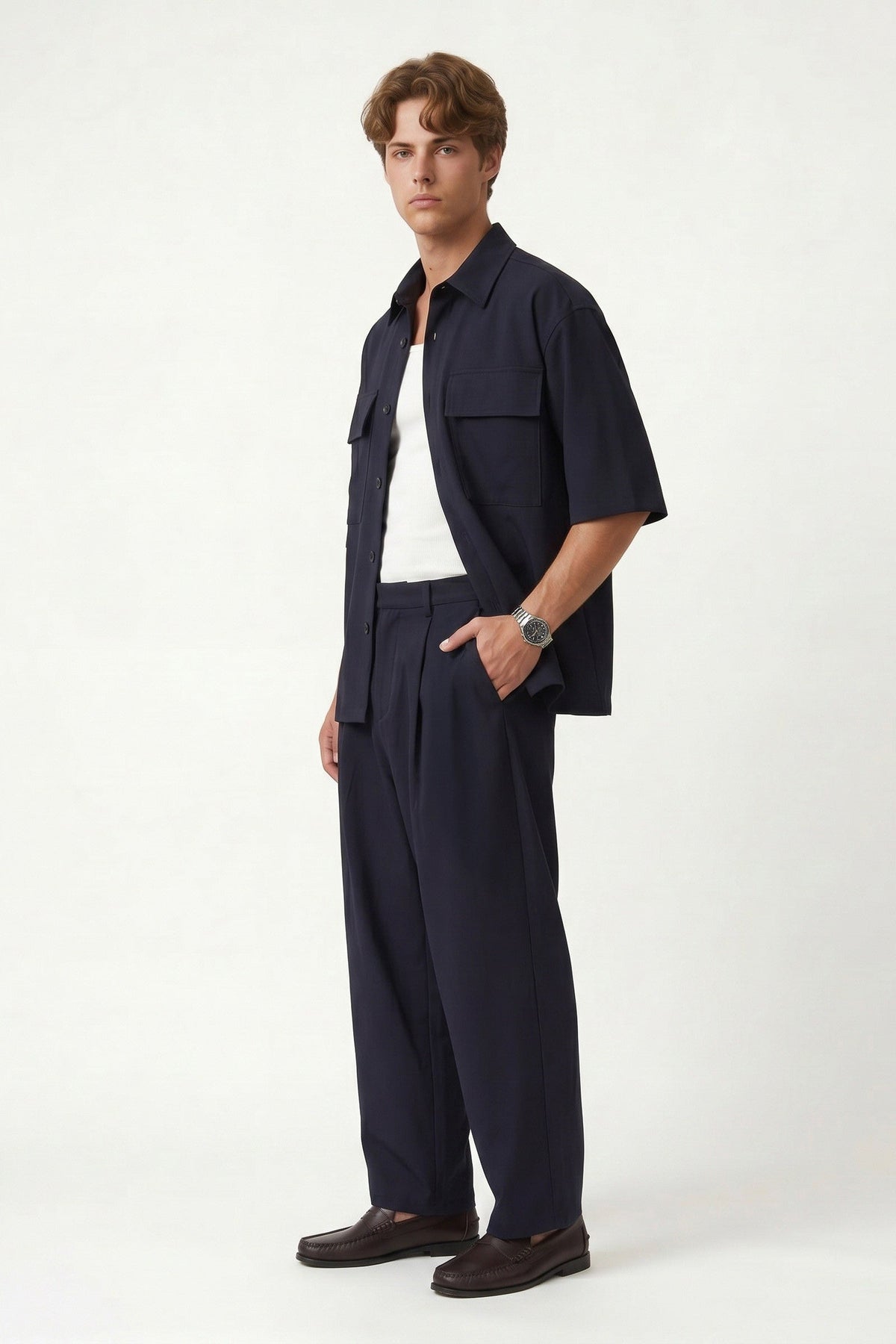 Oversize Esnek Kumaşlı Cepli Gömlek