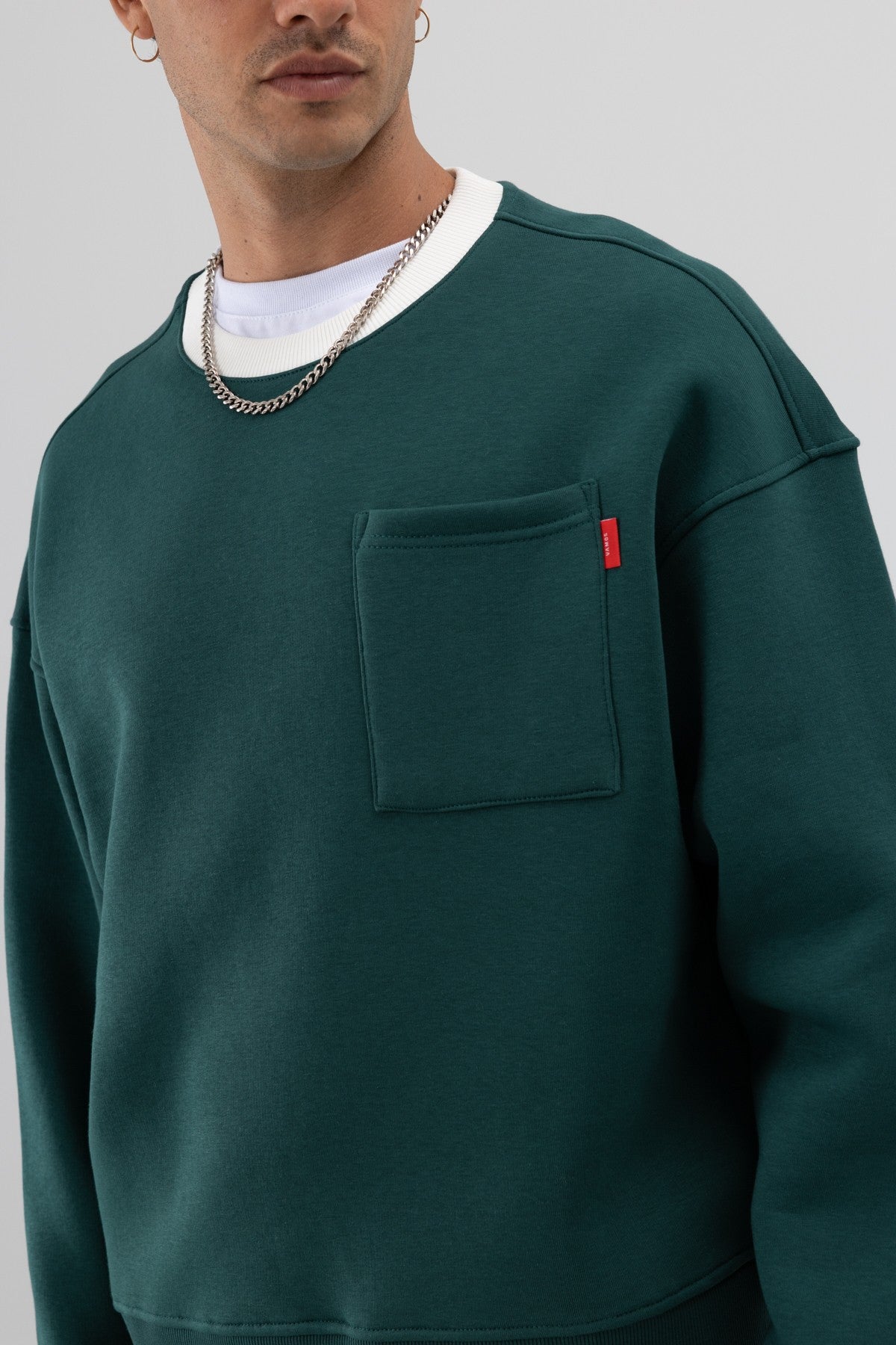 Bisiklet Yaka Cep Detaylı Oversize Sweatshirt