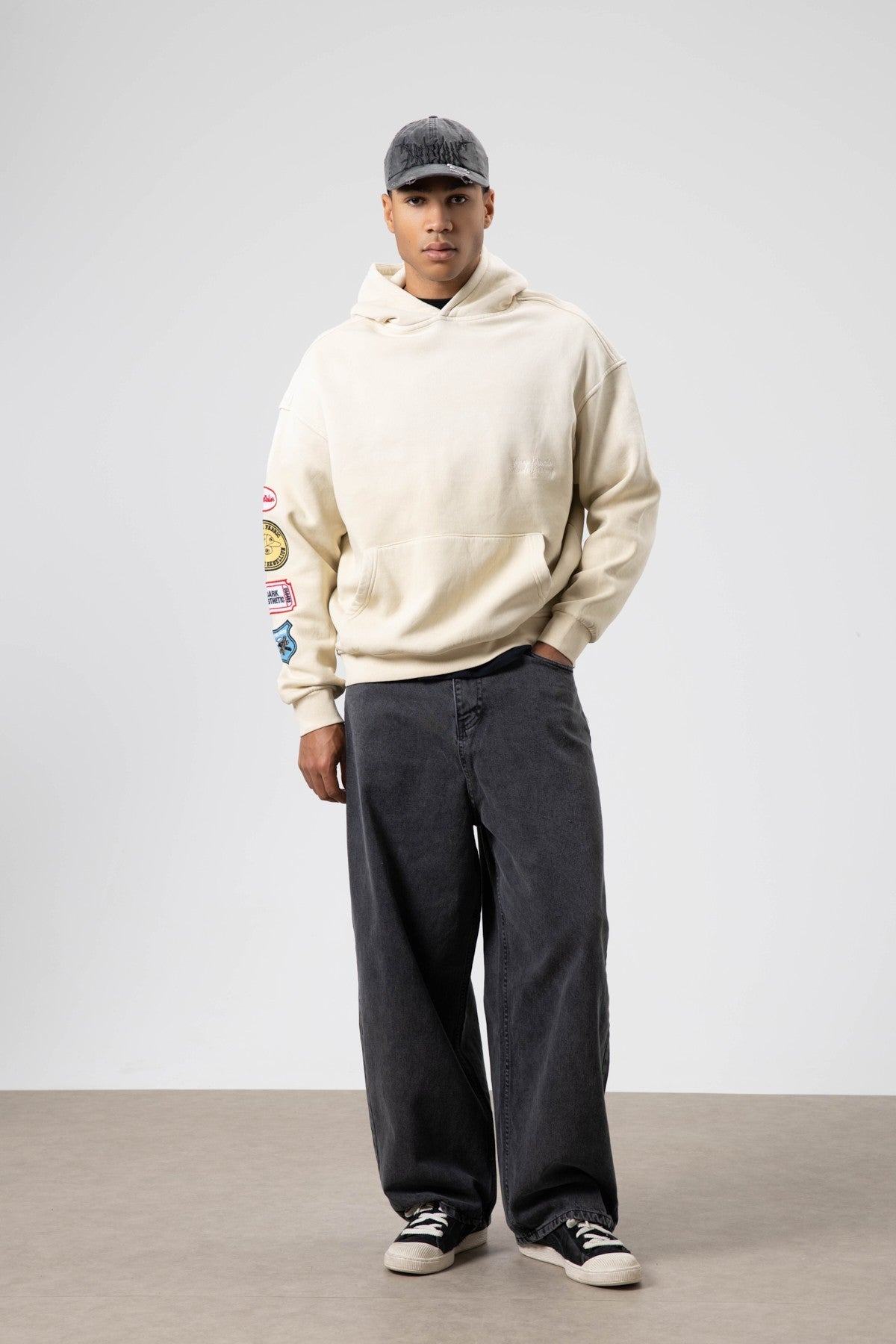 Oversize Baskılı Kapüşonlu Sweatshirt