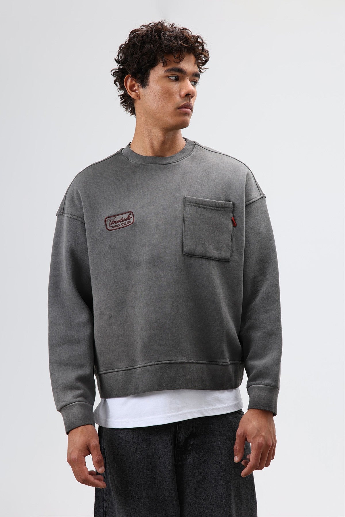 Oversize Bisiklet Yaka Cepli Sweatshirt
