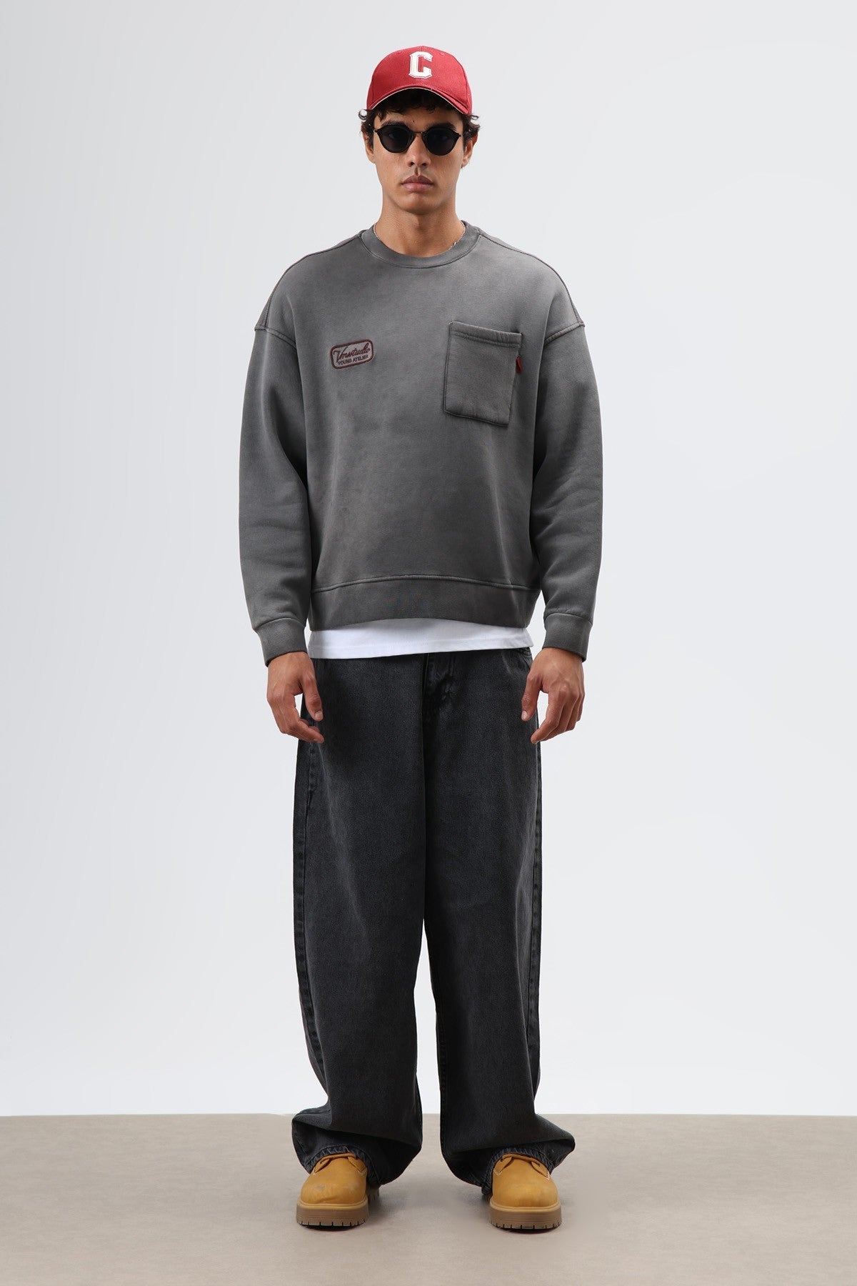 Oversize Bisiklet Yaka Cepli Sweatshirt