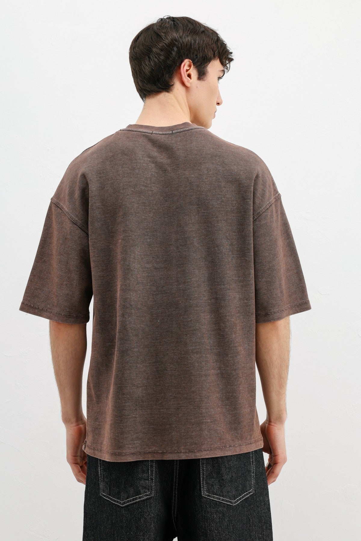 Yıkamalı Yazı Baskılı Oversize Tişört