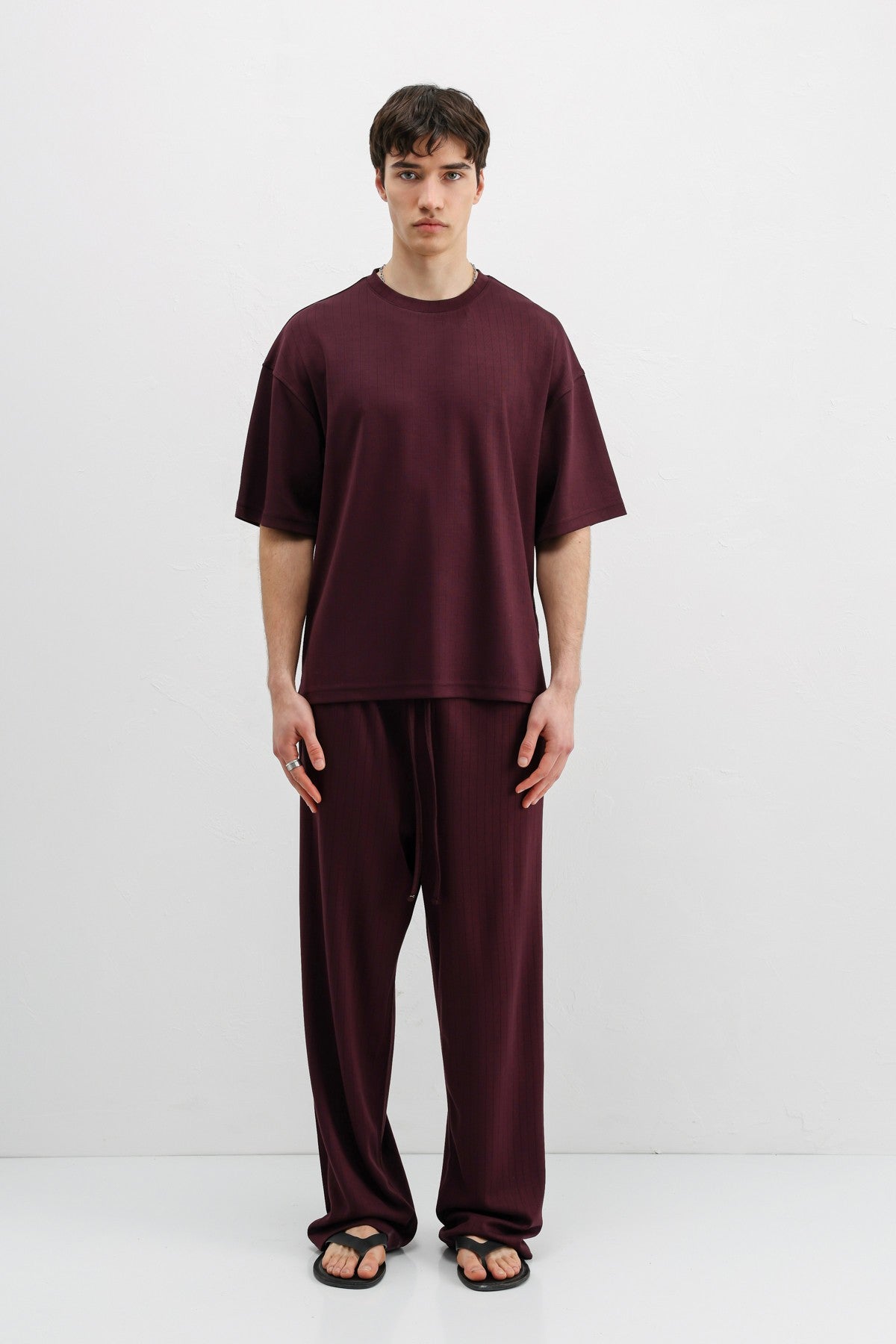 Fitilli Dokulu Oversize Tişört