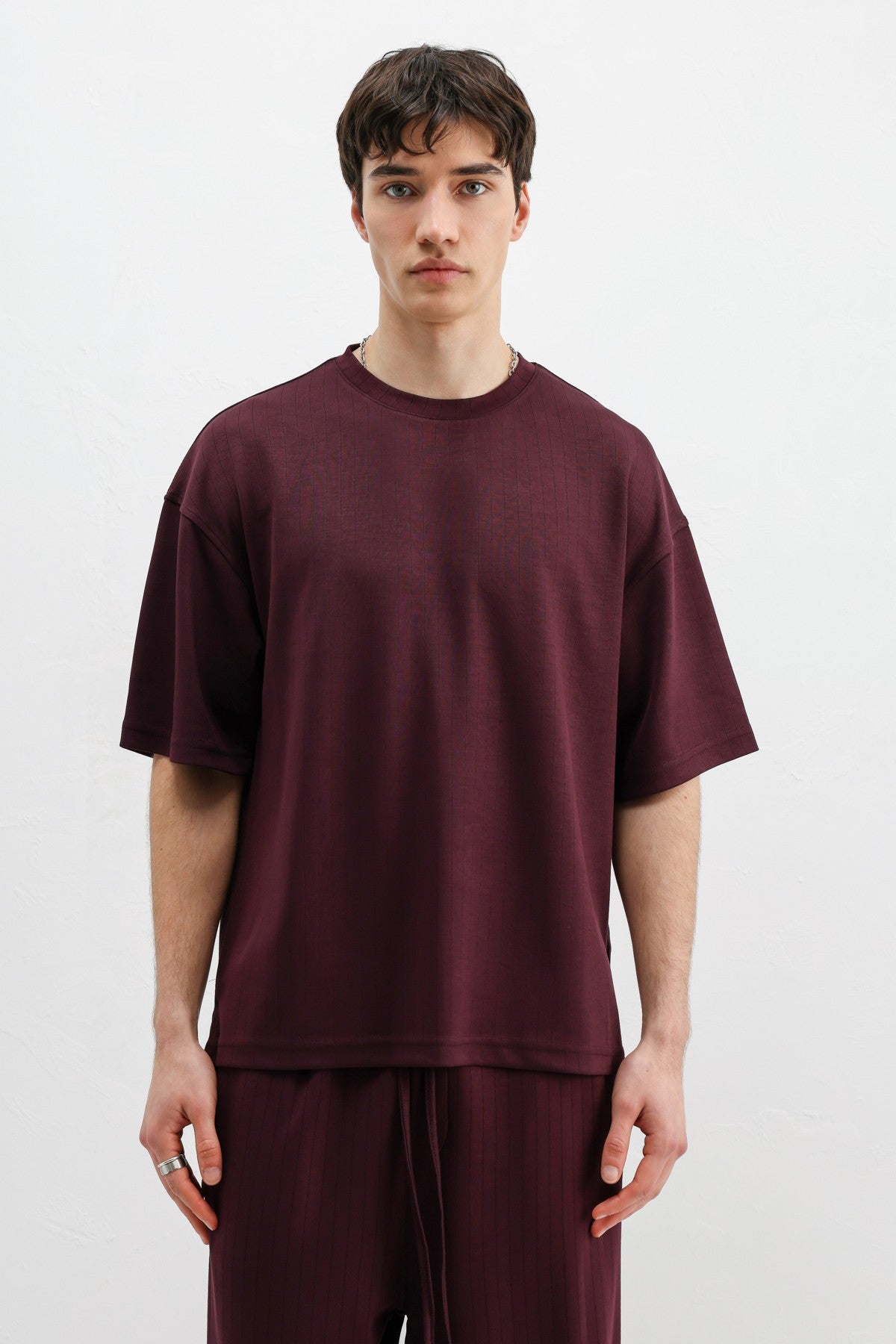 Fitilli Dokulu Oversize Tişört
