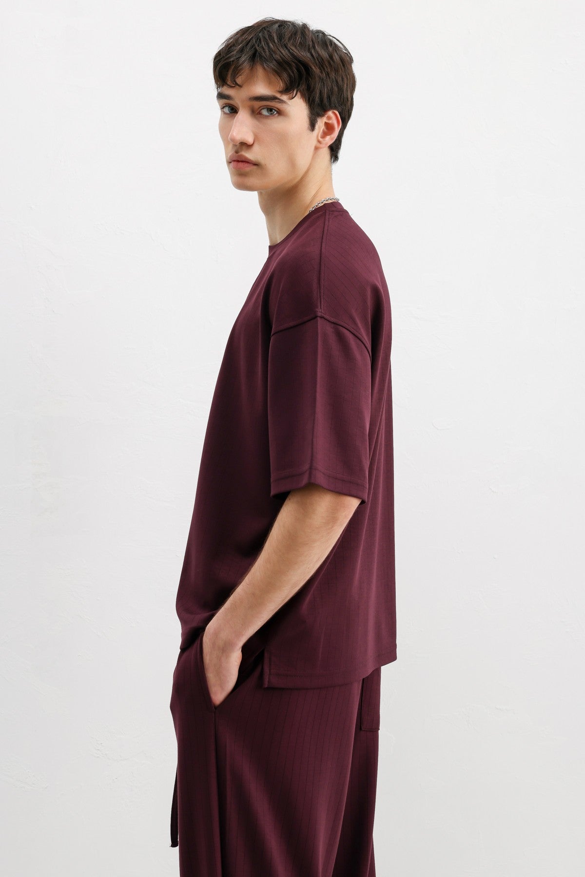 Fitilli Dokulu Oversize Tişört