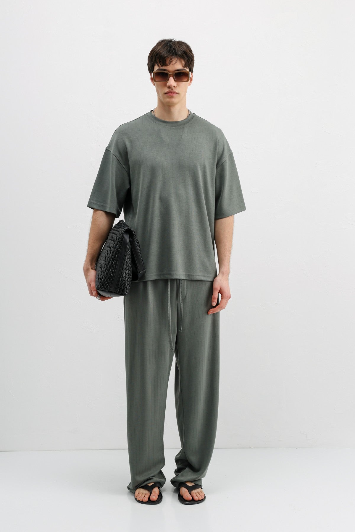 Fitilli Dokulu Oversize Tişört