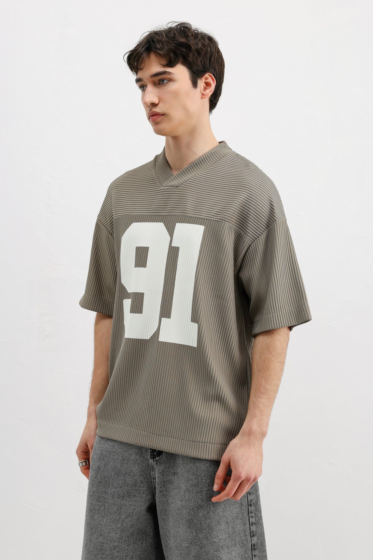 Baskılı Fitilli Oversize Tişört
