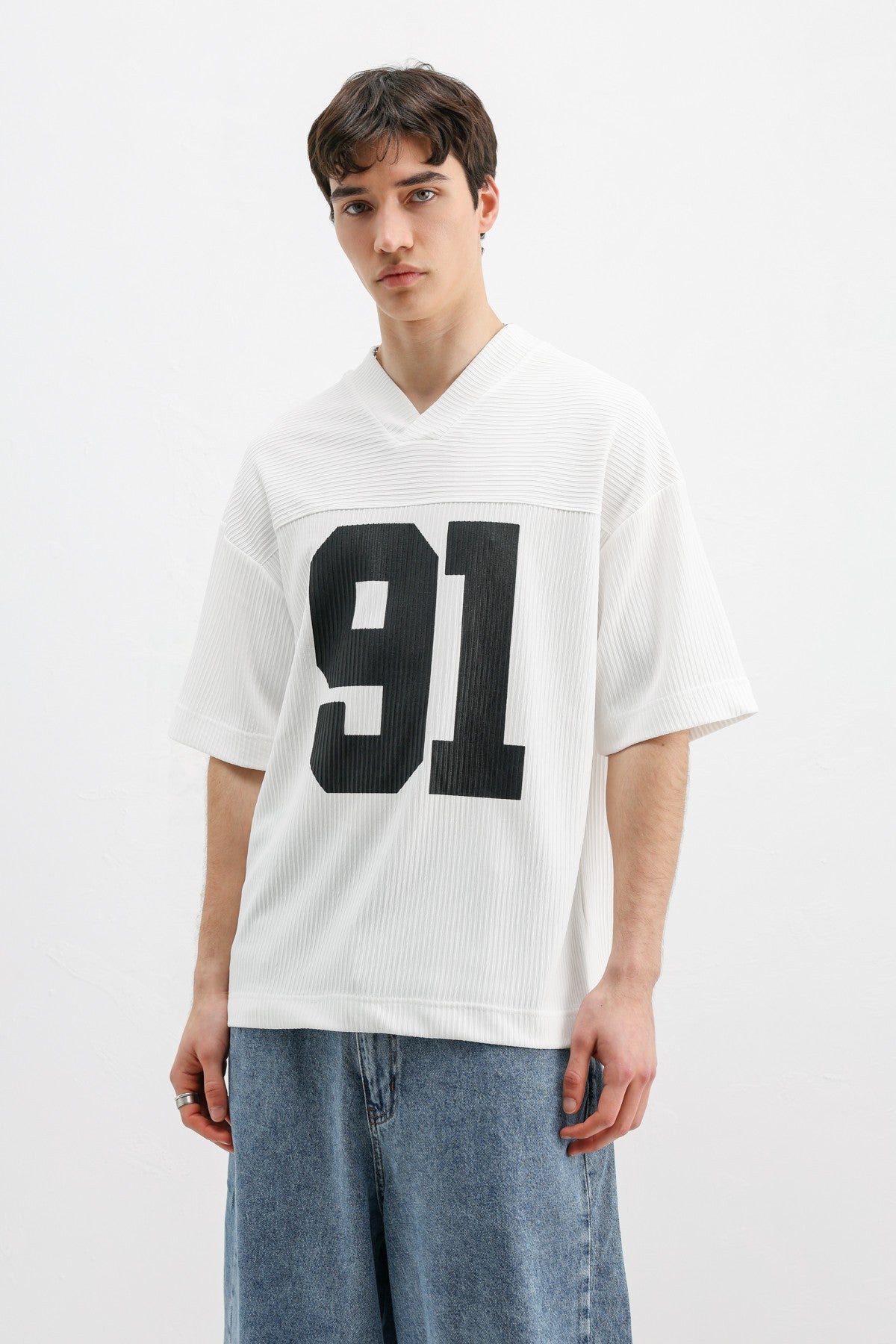 Baskılı Fitilli Oversize Tişört