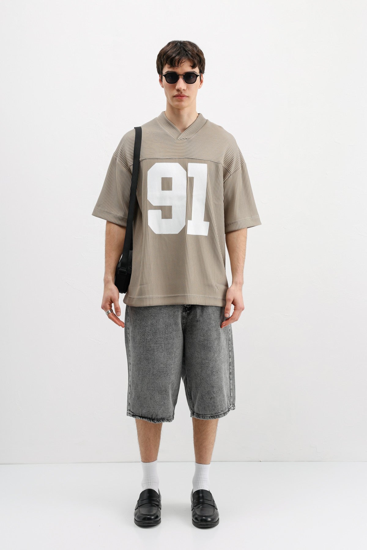 Baskılı Fitilli Oversize Tişört