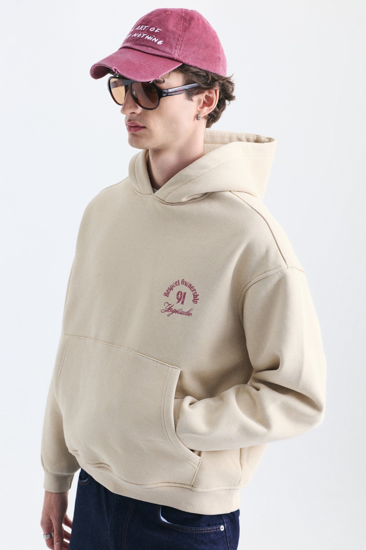 Boxy Fit Yazılı Kapüşonlu Sweatshirt