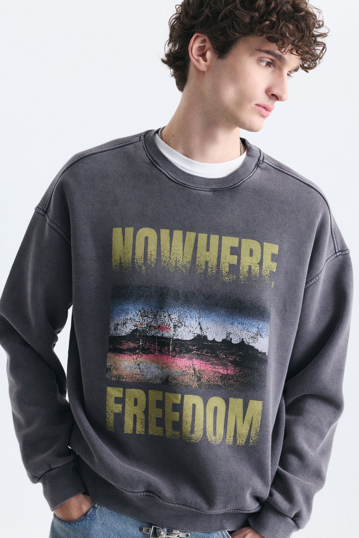 Oversize Yıkamalı Bisiklet Yaka Sweatshirt