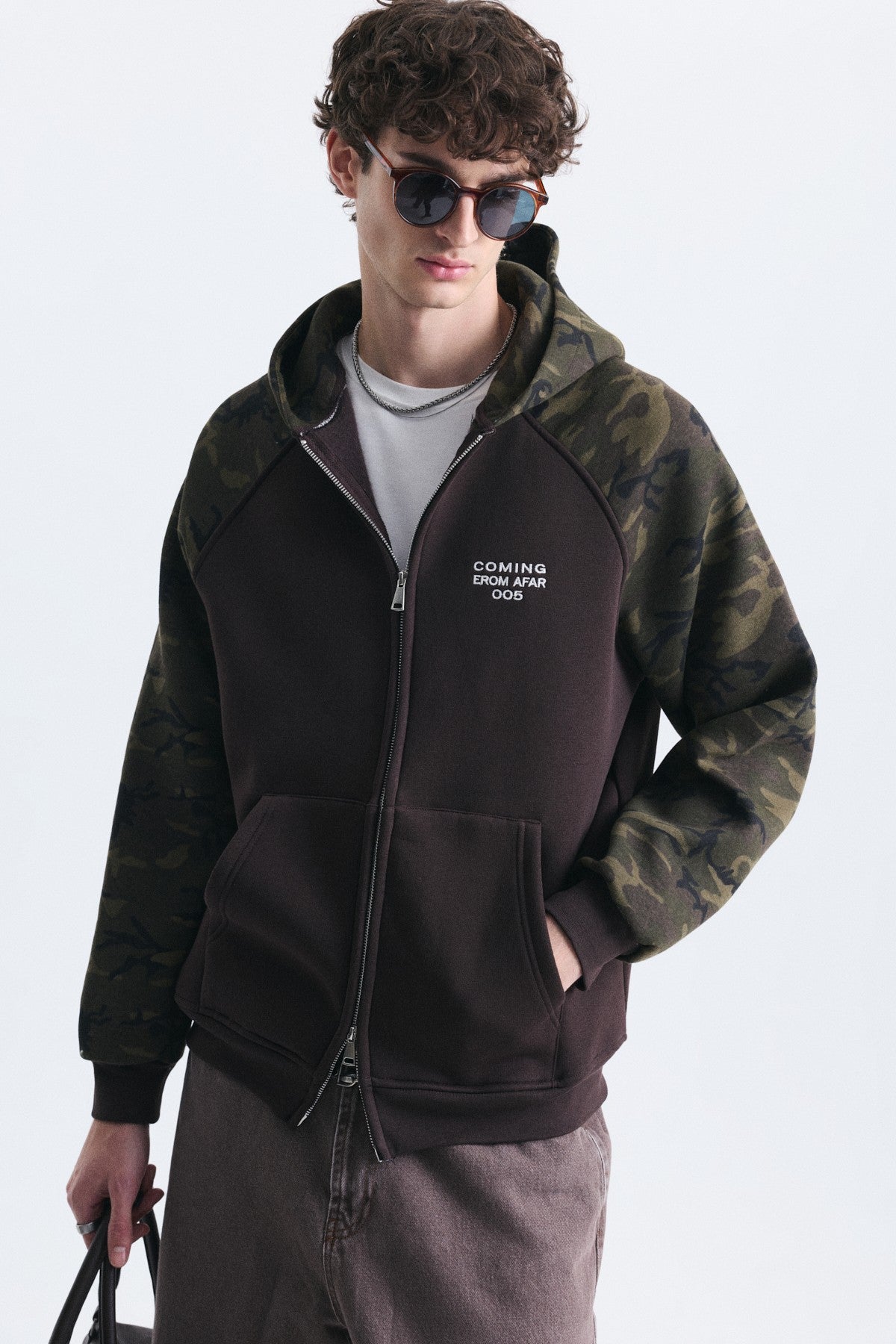 Kamuflaj Desenli Fermuarlı Sweatshirt